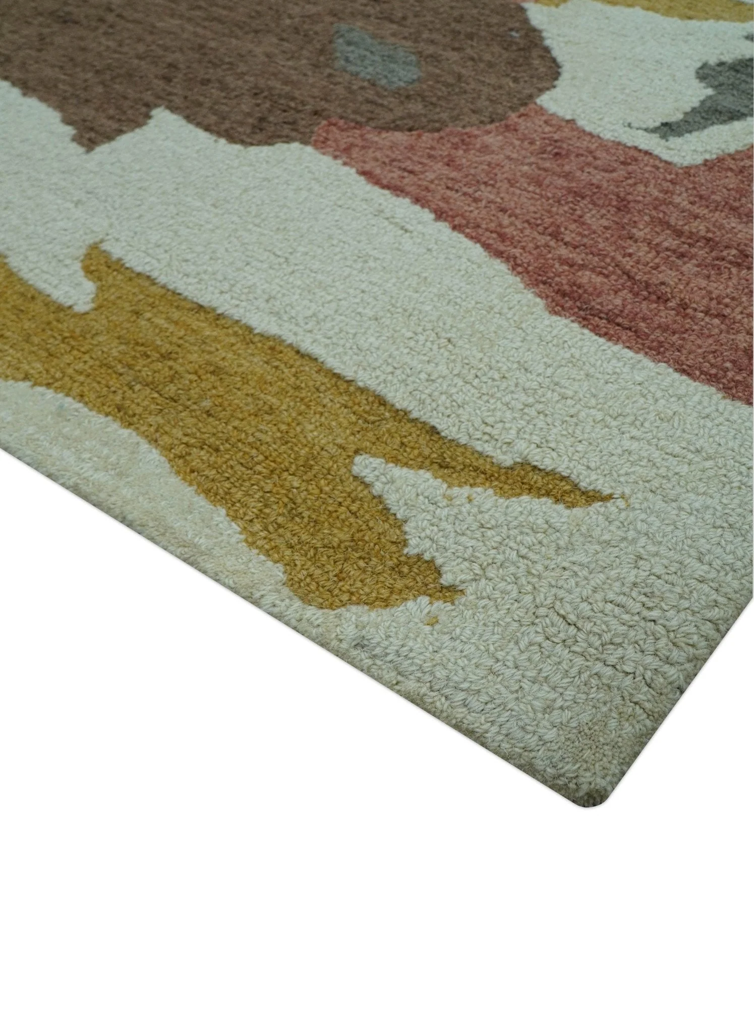 Custom Made Contemporary Abstract Ivory, Yellow And Rust Hand Tufted Wool Area Rug - Image 7