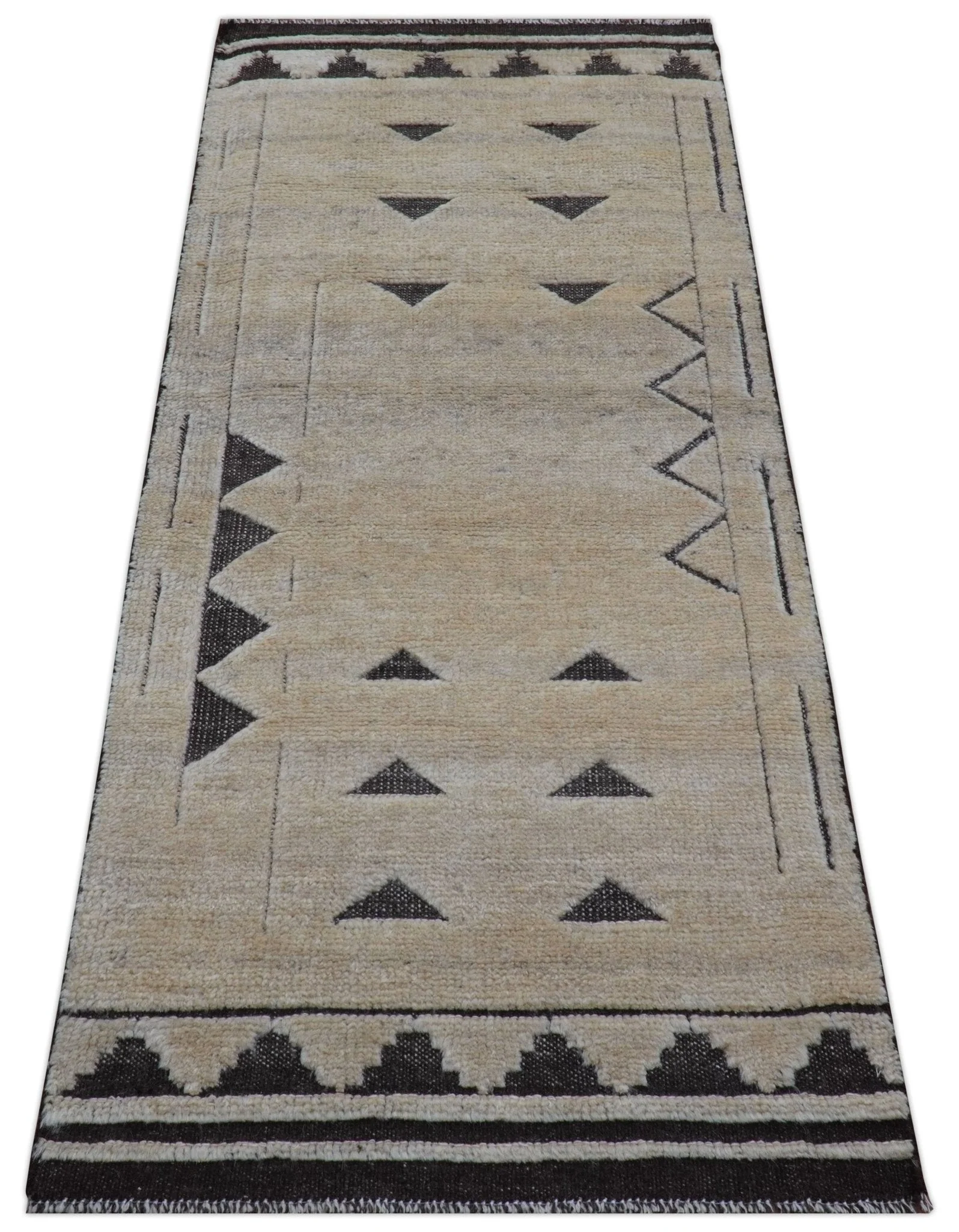 Custom Made Contemporary Design Black And Beige Hand knotted wool Area Rug - Image 2