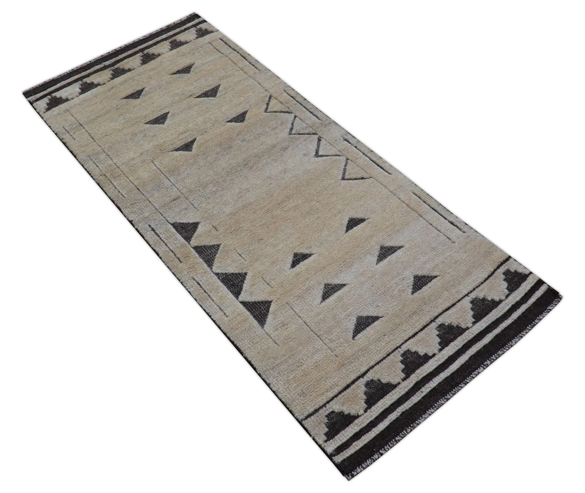 Custom Made Contemporary Design Black And Beige Hand knotted wool Area Rug - Image 3