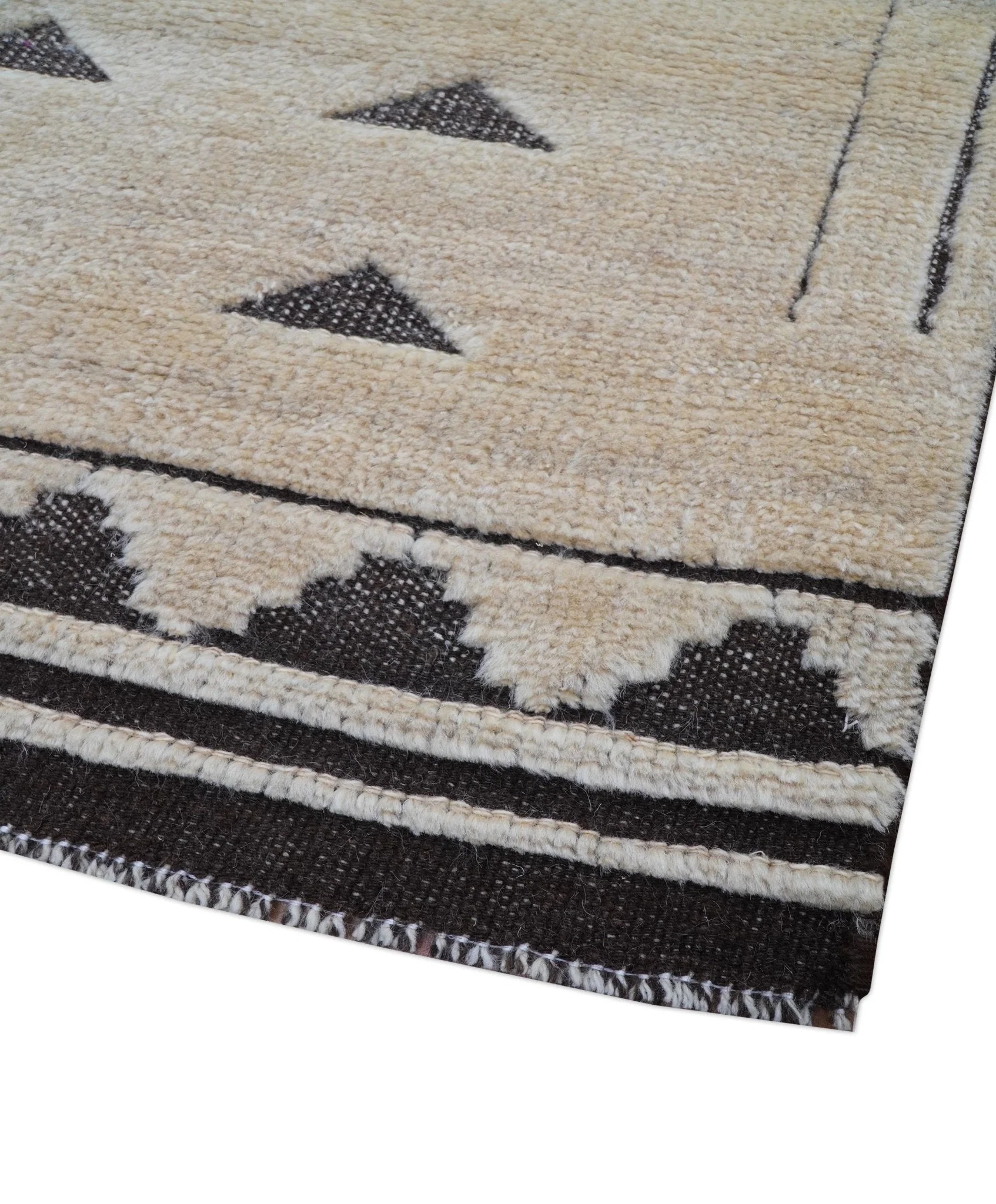 Custom Made Contemporary Design Black And Beige Hand knotted wool Area Rug - Image 5