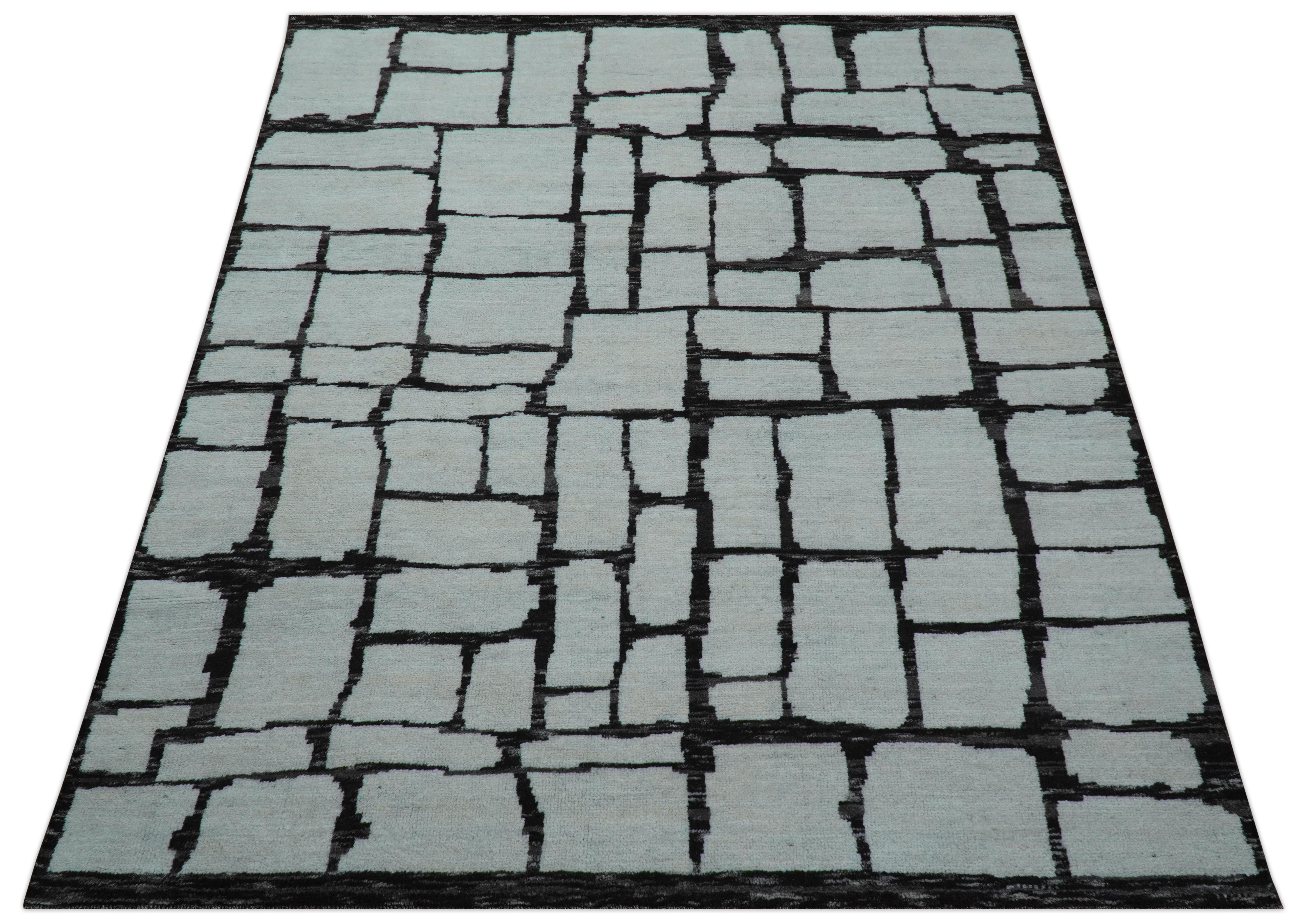 Custom Made Contemporary Ivory And Dark Brown Hand Knotted Wool Rug - Image 10