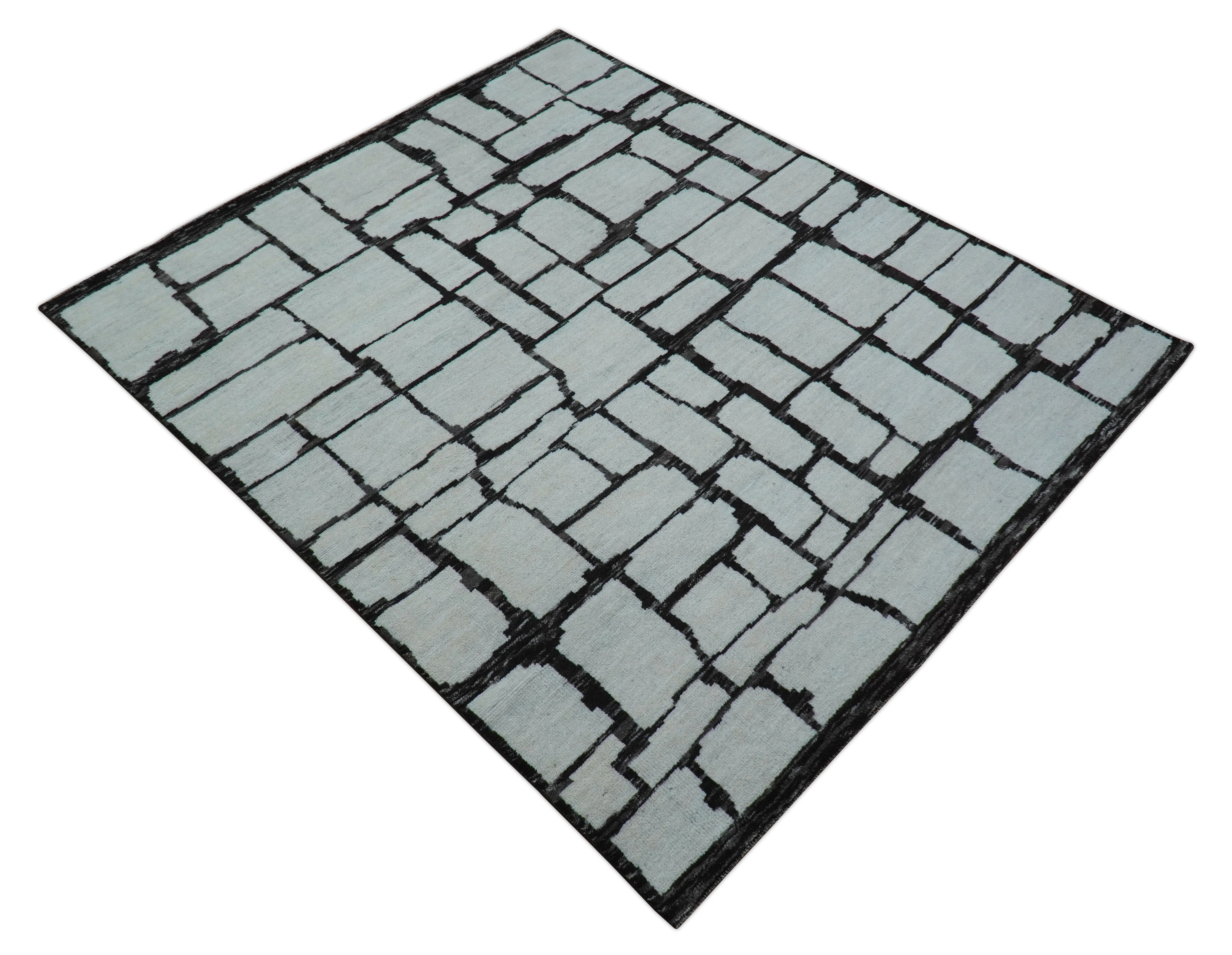 Custom Made Contemporary Ivory And Dark Brown Hand Knotted Wool Rug - Image 11