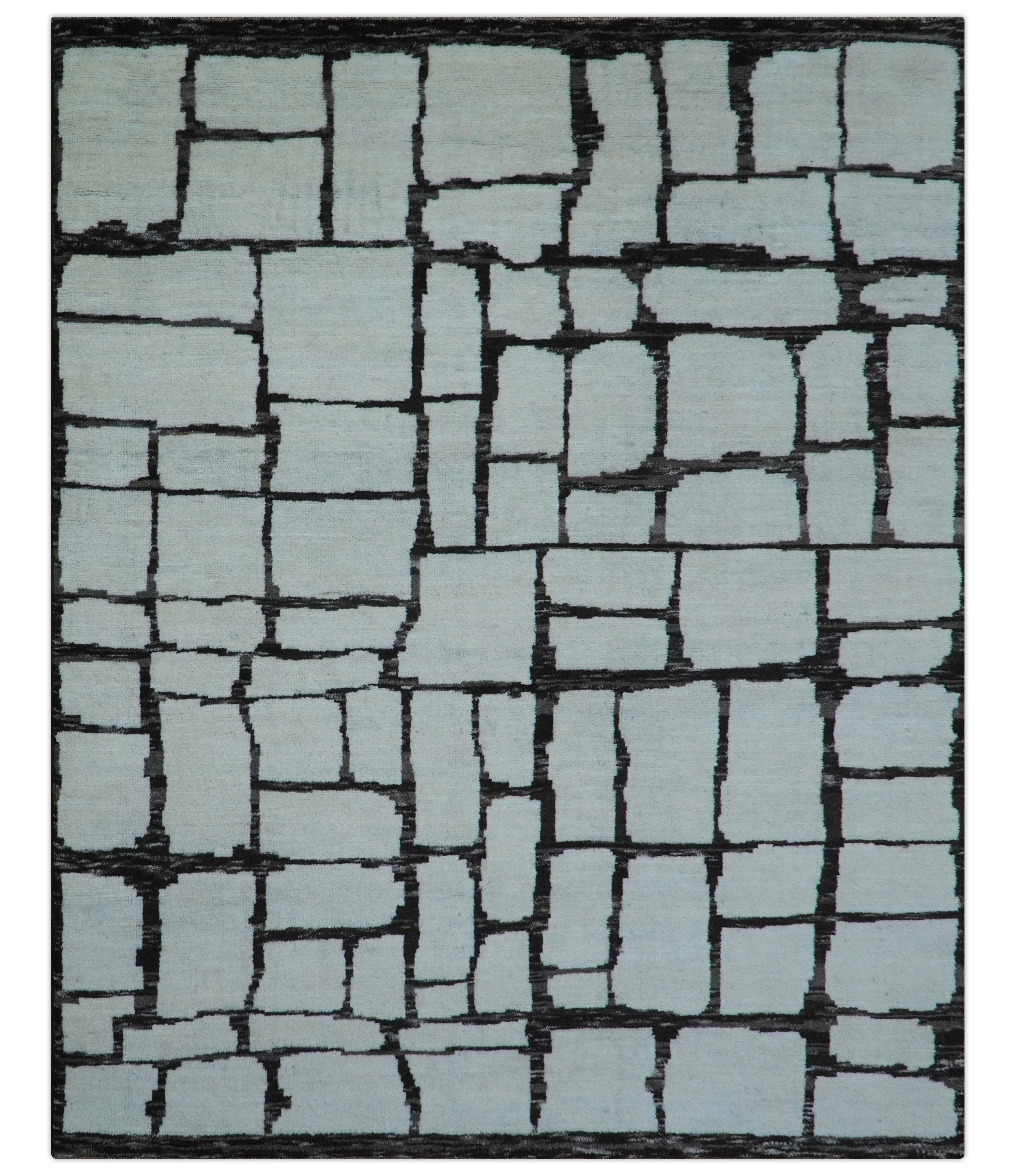 Custom Made Contemporary Ivory And Dark Brown Hand Knotted Wool Rug - Image 2