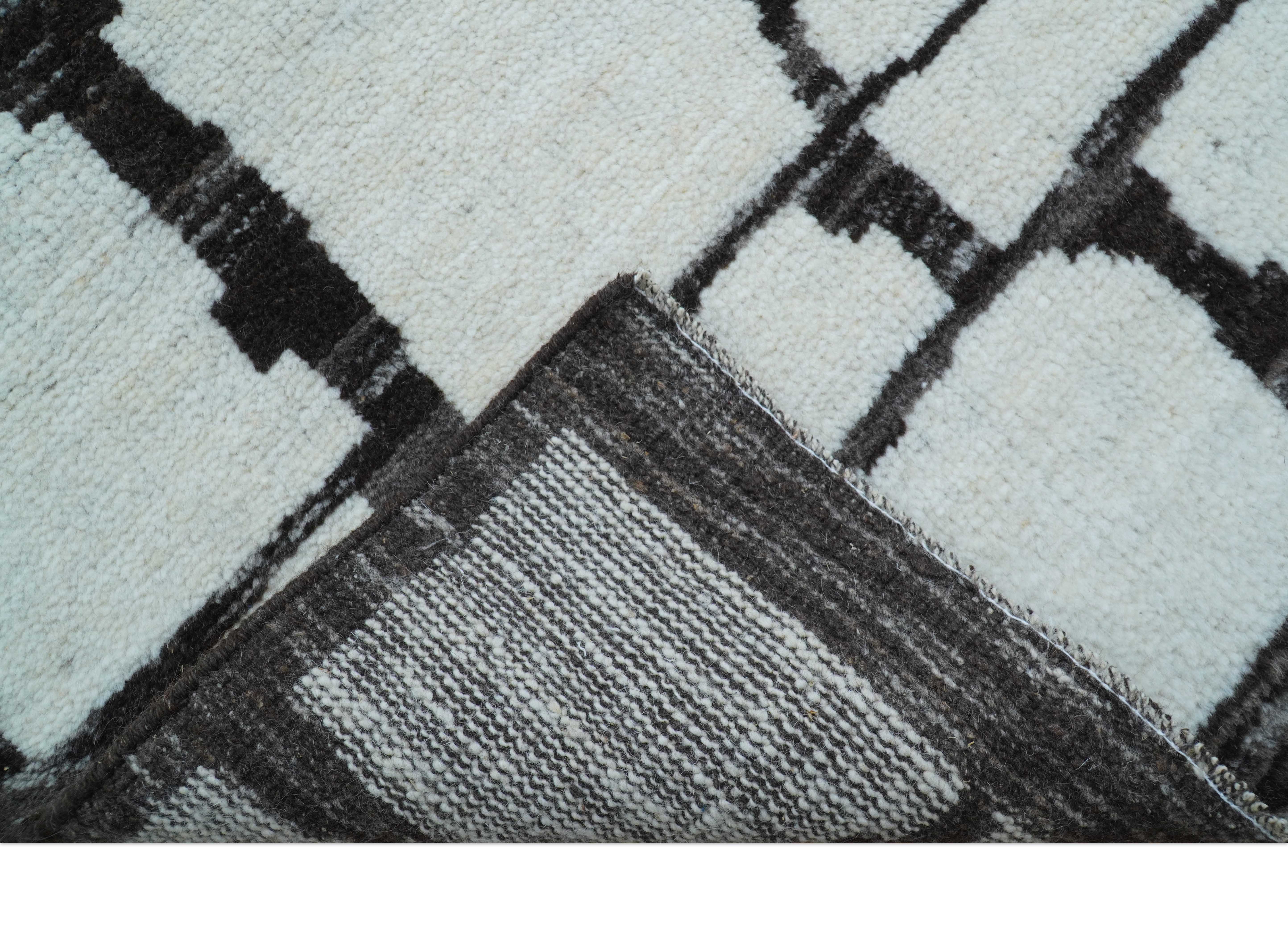 Custom Made Contemporary Ivory And Dark Brown Hand Knotted Wool Rug - Image 3