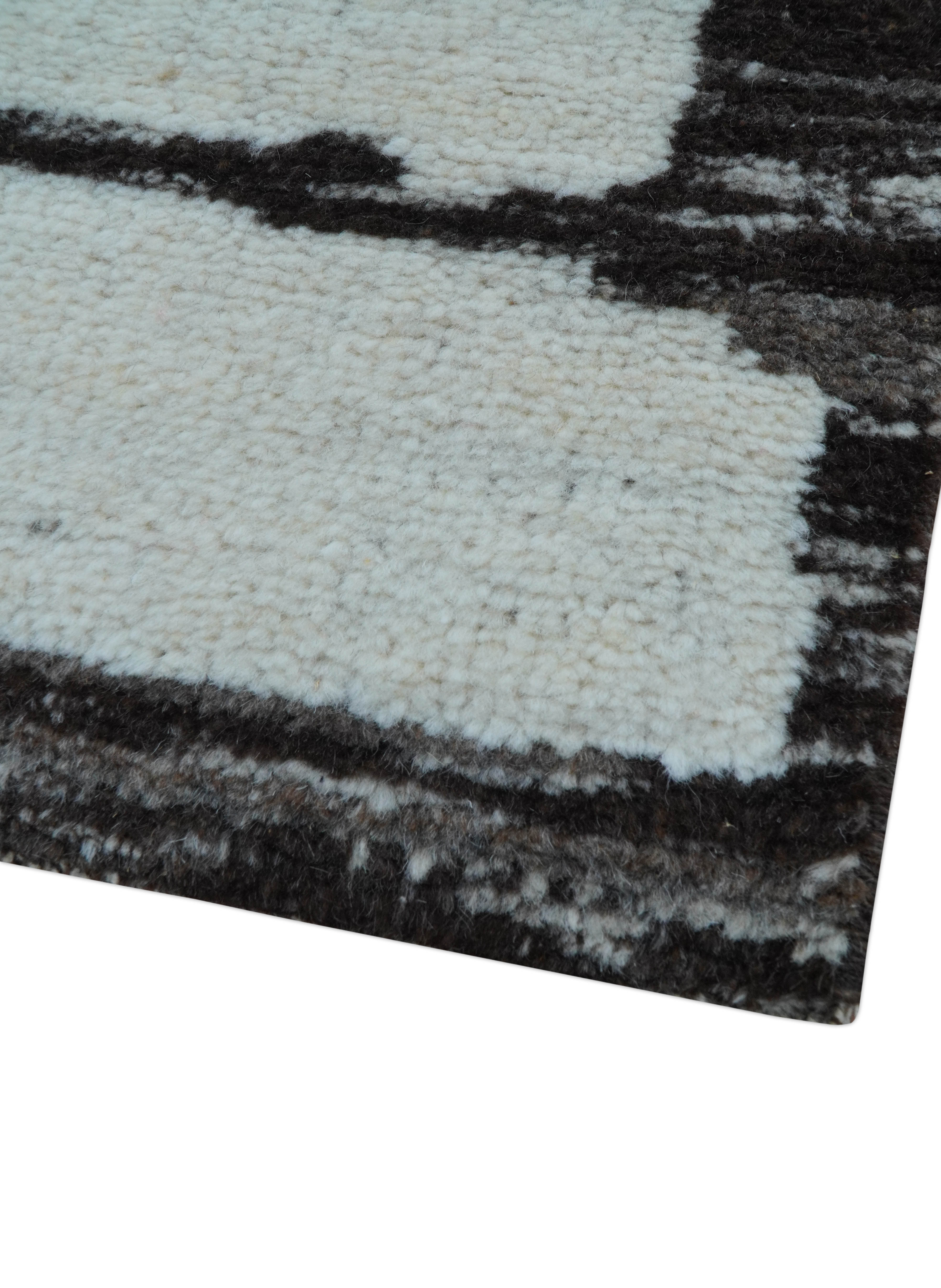 Custom Made Contemporary Ivory And Dark Brown Hand Knotted Wool Rug - Image 4