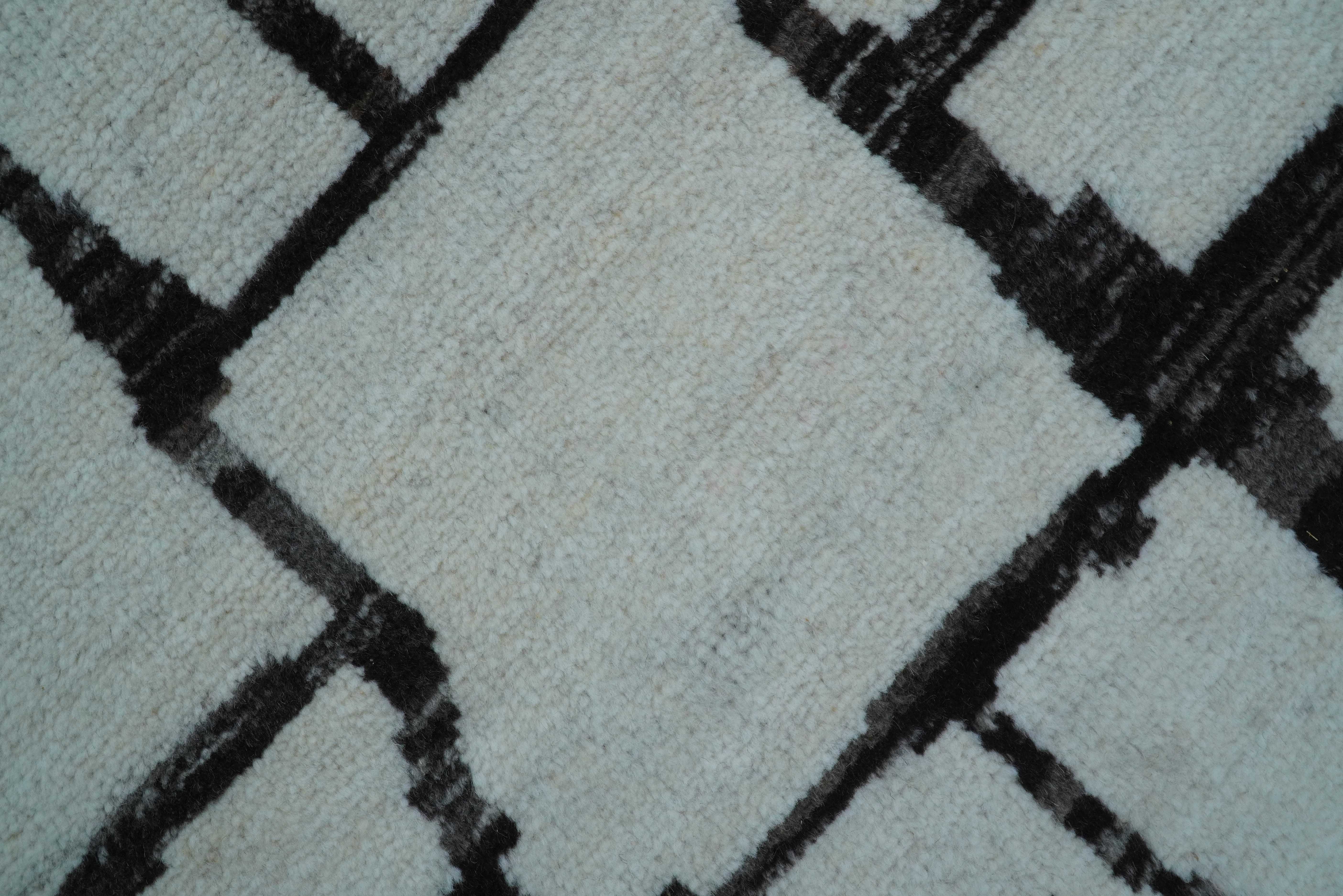 Custom Made Contemporary Ivory And Dark Brown Hand Knotted Wool Rug - Image 6