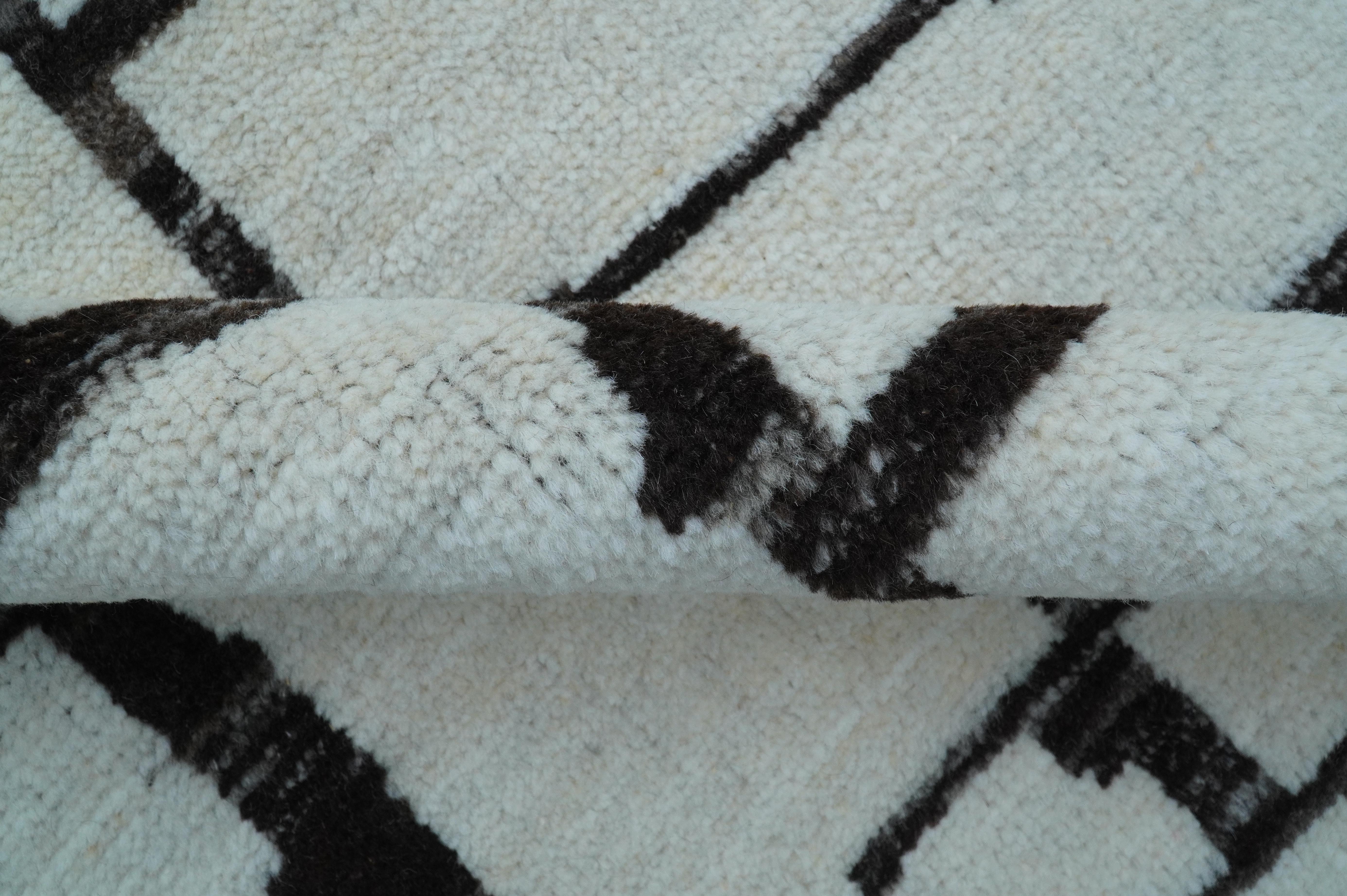 Custom Made Contemporary Ivory And Dark Brown Hand Knotted Wool Rug - Image 7