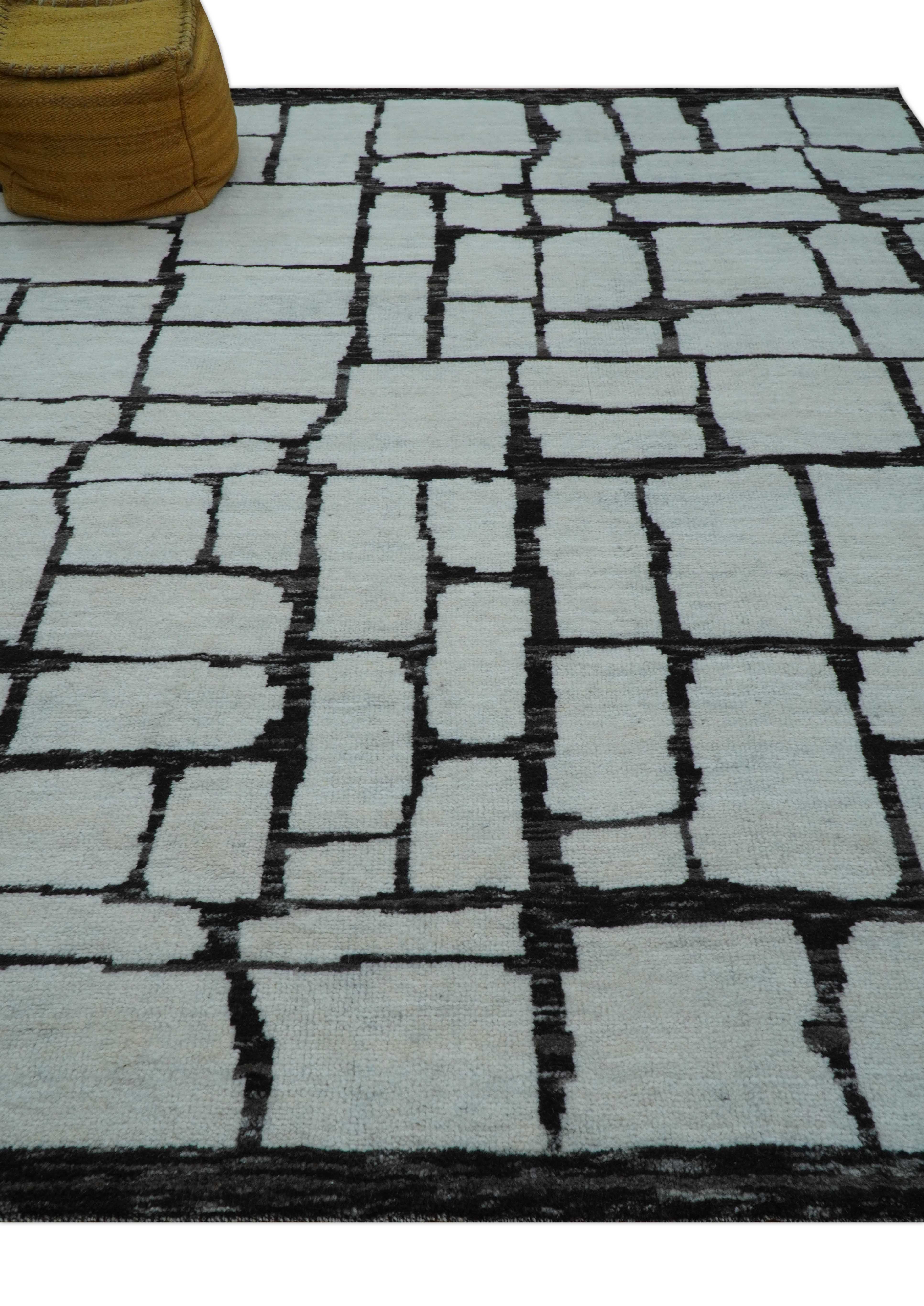 Custom Made Contemporary Ivory And Dark Brown Hand Knotted Wool Rug - Image 9