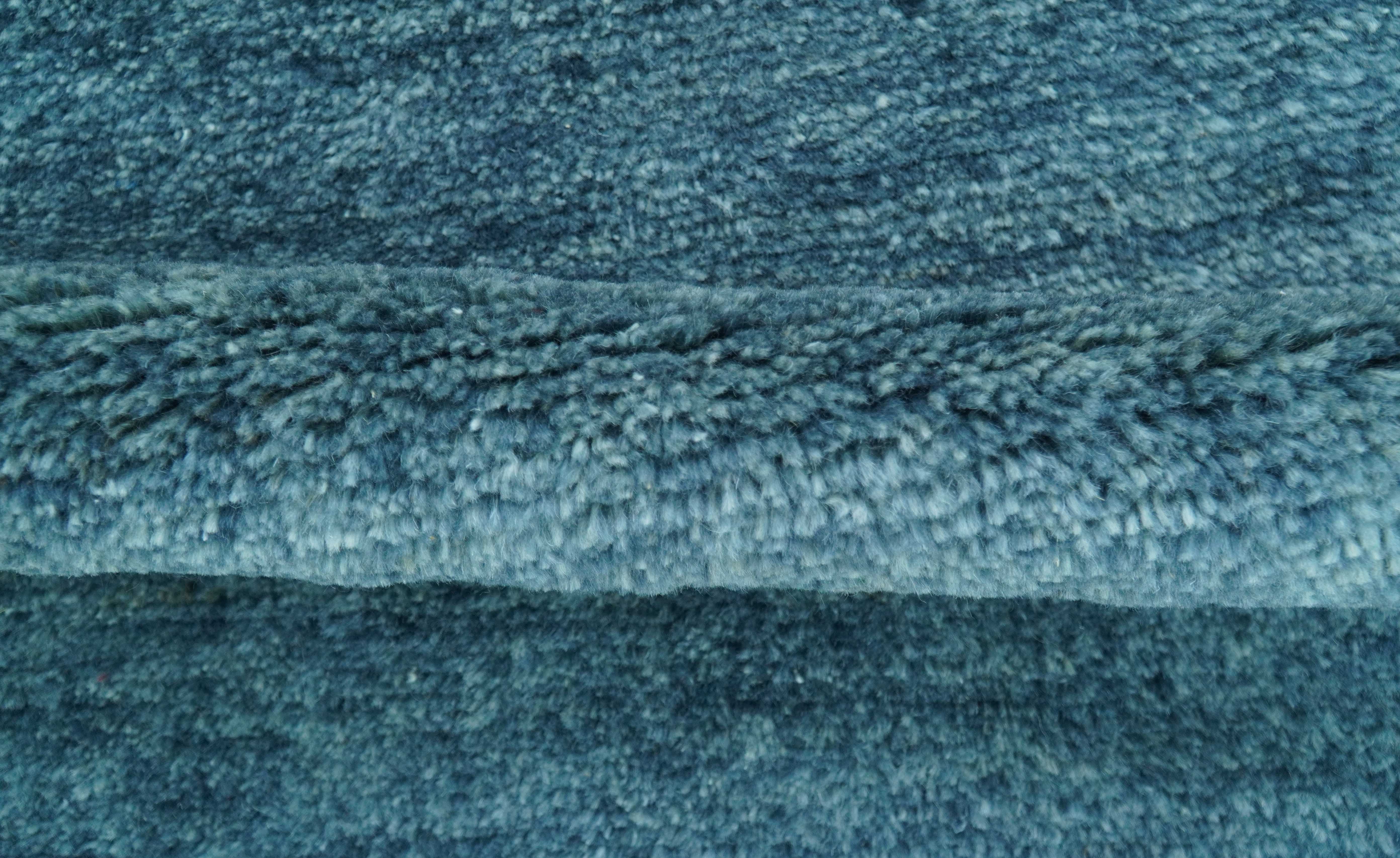 Custom Made Contemporary Solid Plush Blue Hand Knotted Wool Rug - Image 3