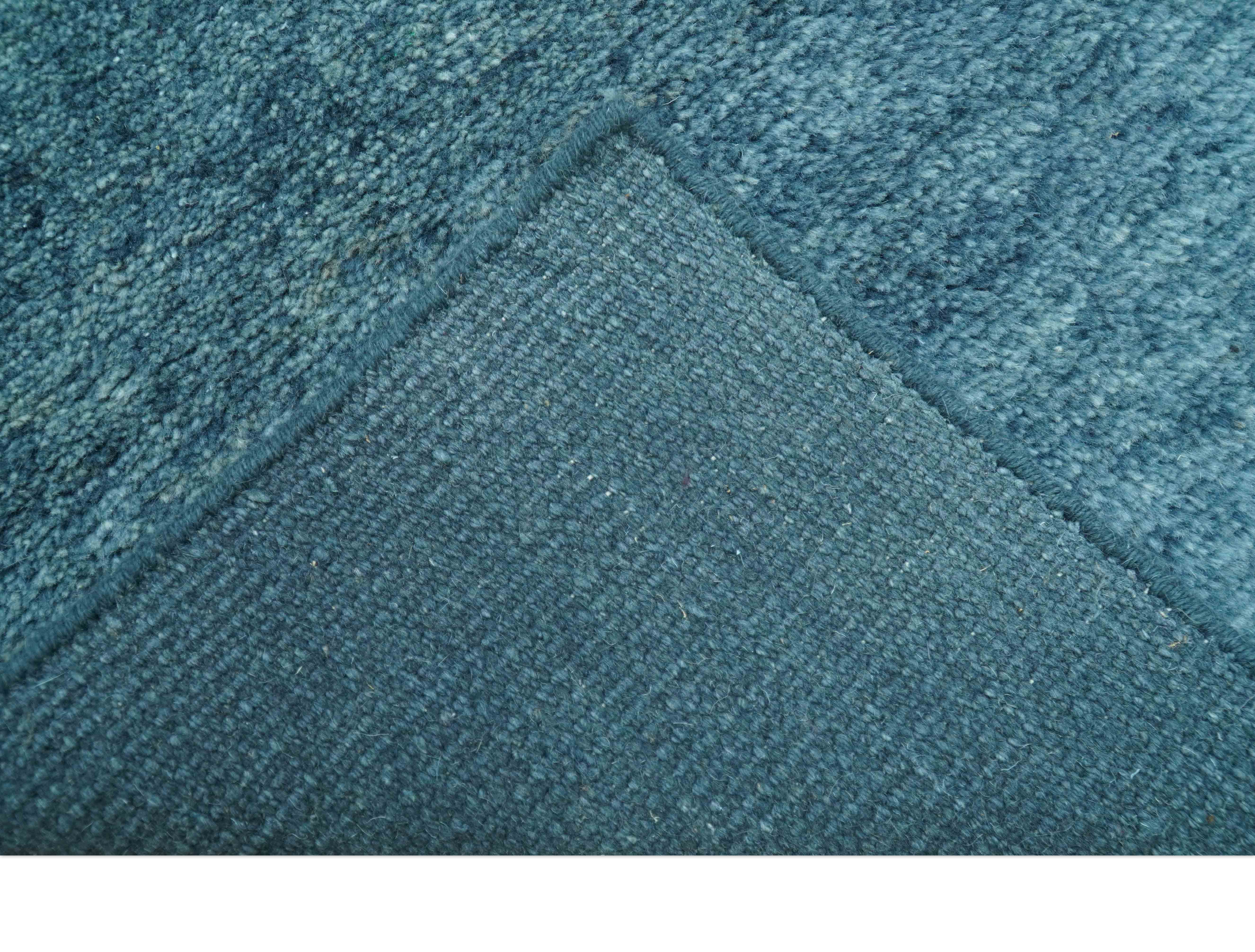 Custom Made Contemporary Solid Plush Blue Hand Knotted Wool Rug - Image 6