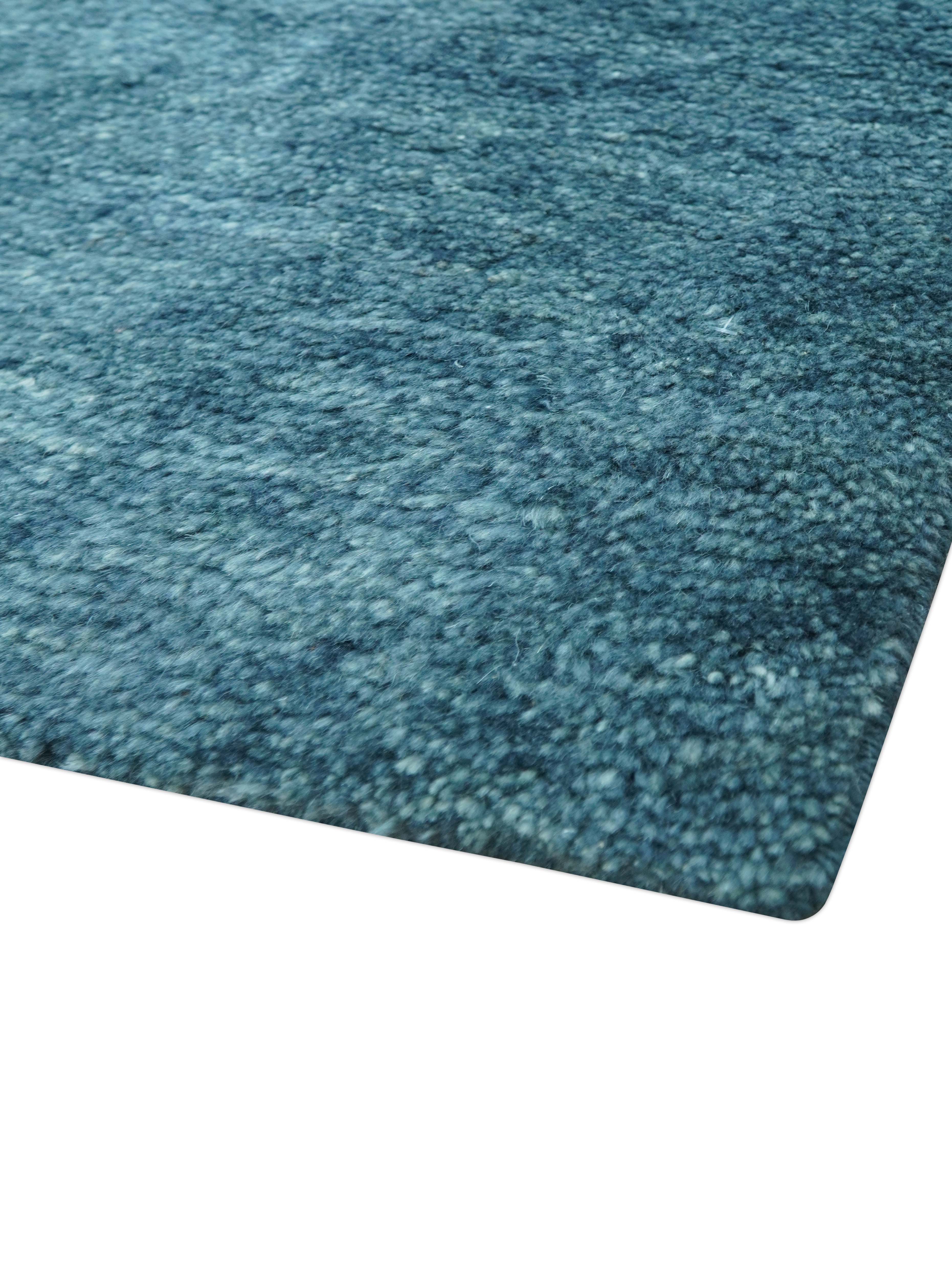 Custom Made Contemporary Solid Plush Blue Hand Knotted Wool Rug - Image 7