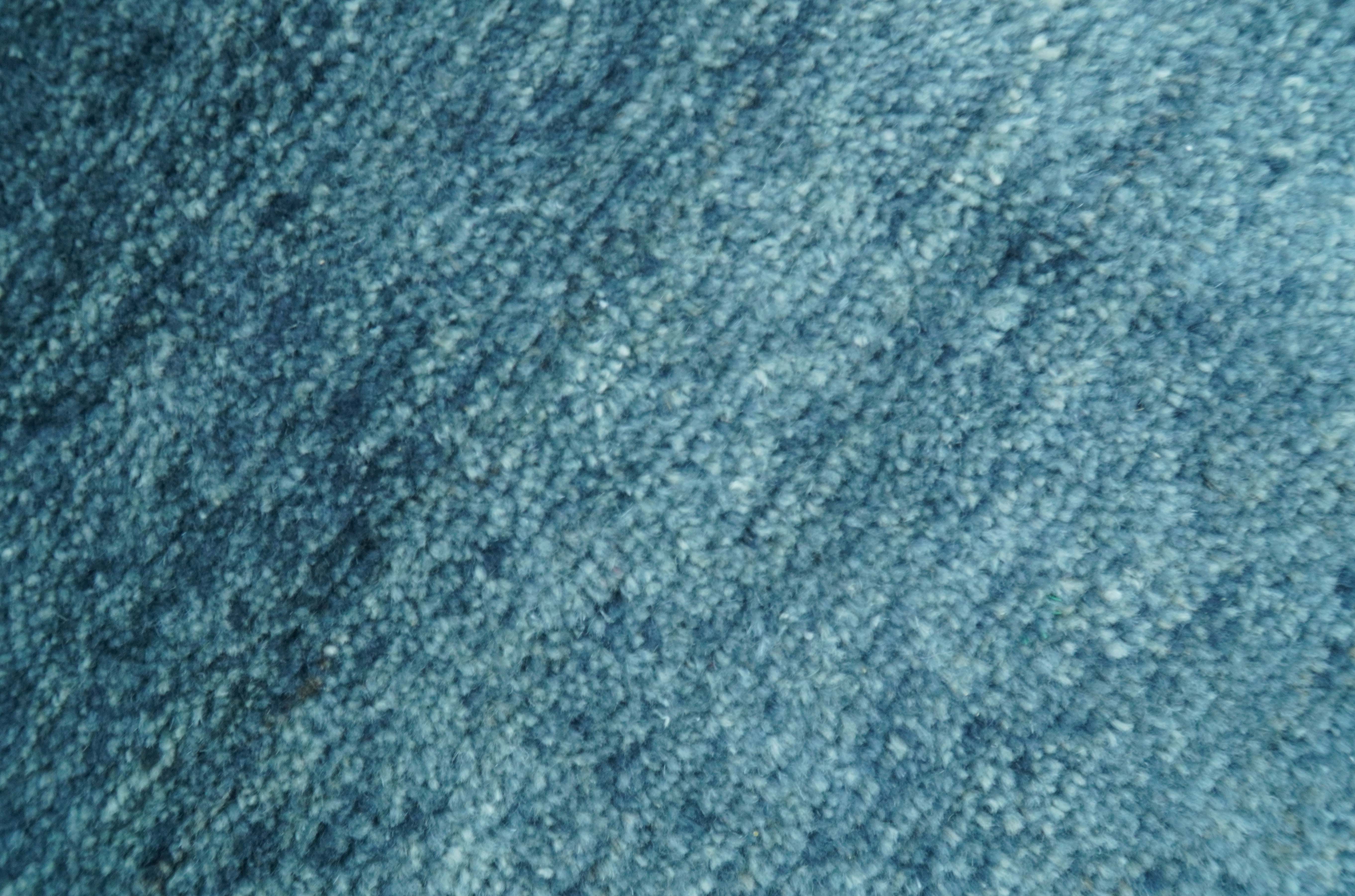 Custom Made Contemporary Solid Plush Blue Hand Knotted Wool Rug - Image 9