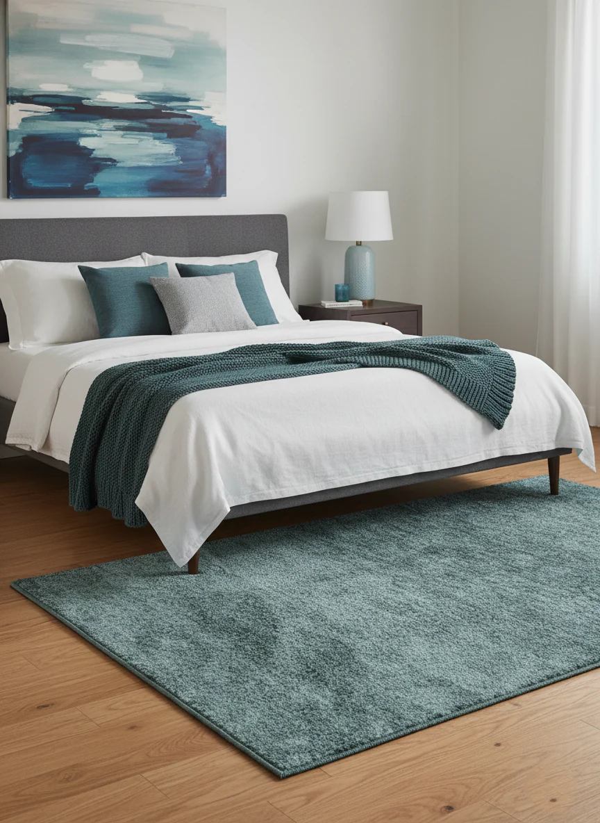 Custom Made Contemporary Solid Plush Steel Blue Hand Knotted Wool Rug - Image 2