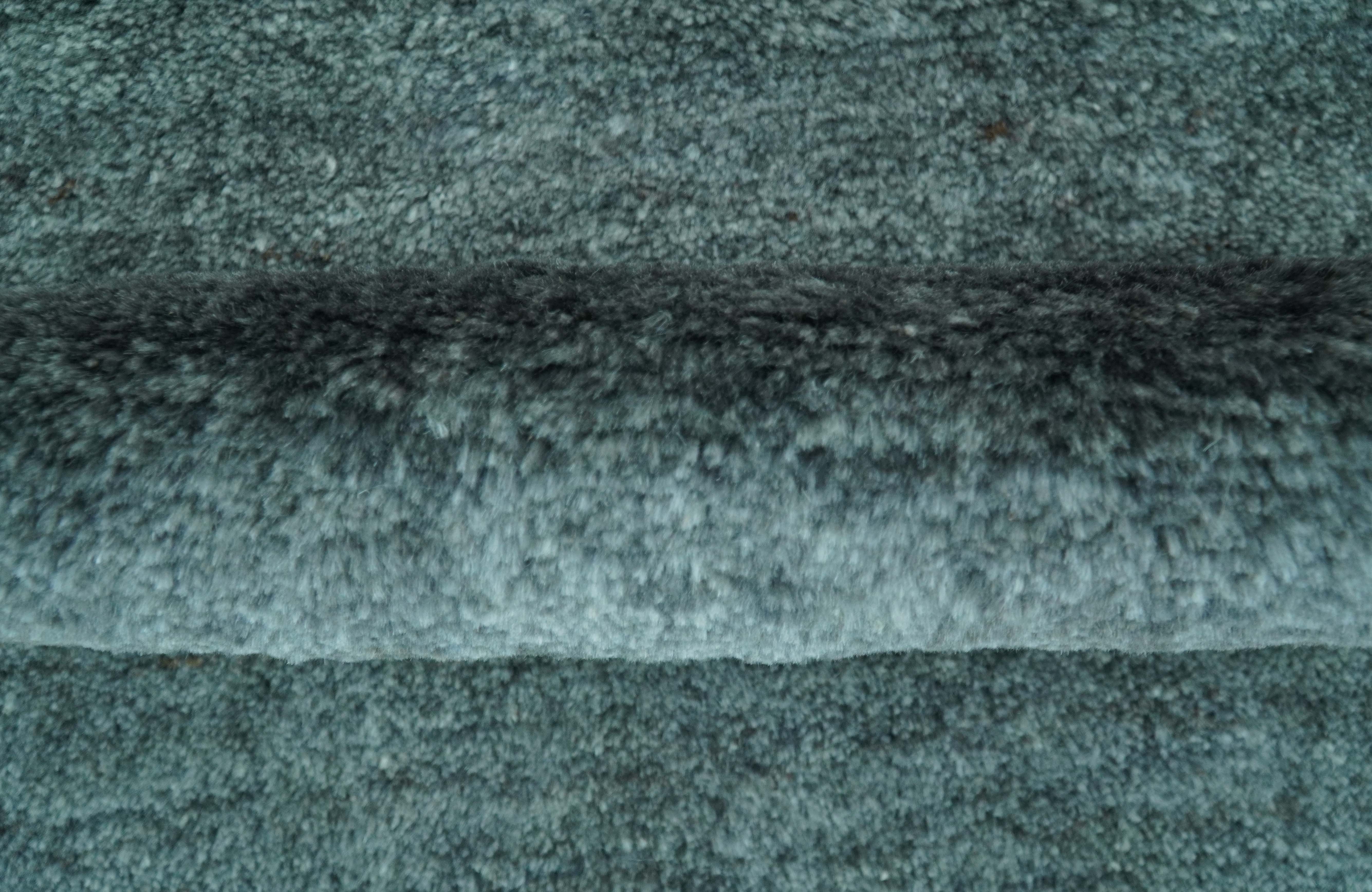 Custom Made Contemporary Solid Plush Steel Blue Hand Knotted Wool Rug - Image 3