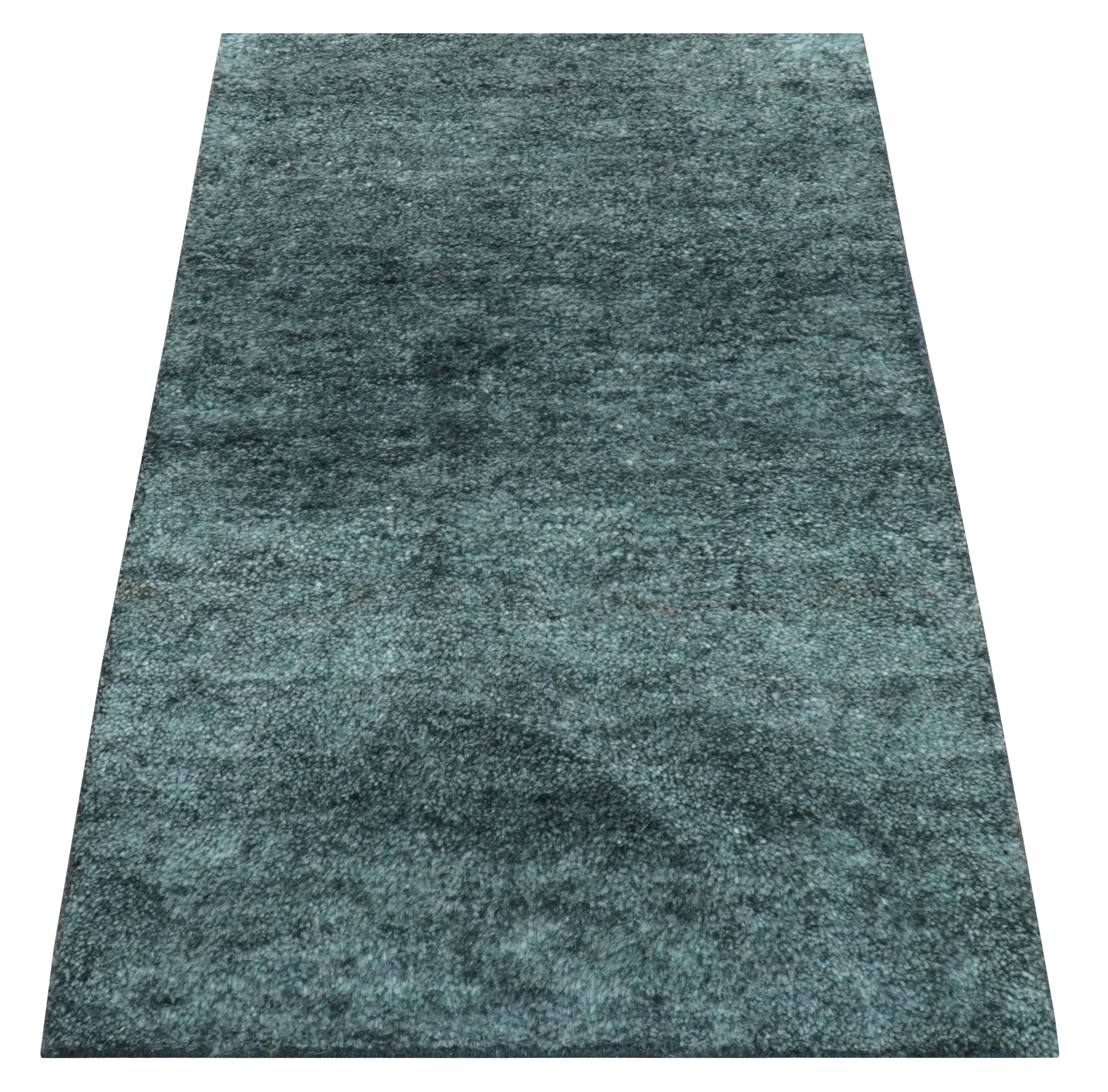 Custom Made Contemporary Solid Plush Steel Blue Hand Knotted Wool Rug - Image 5