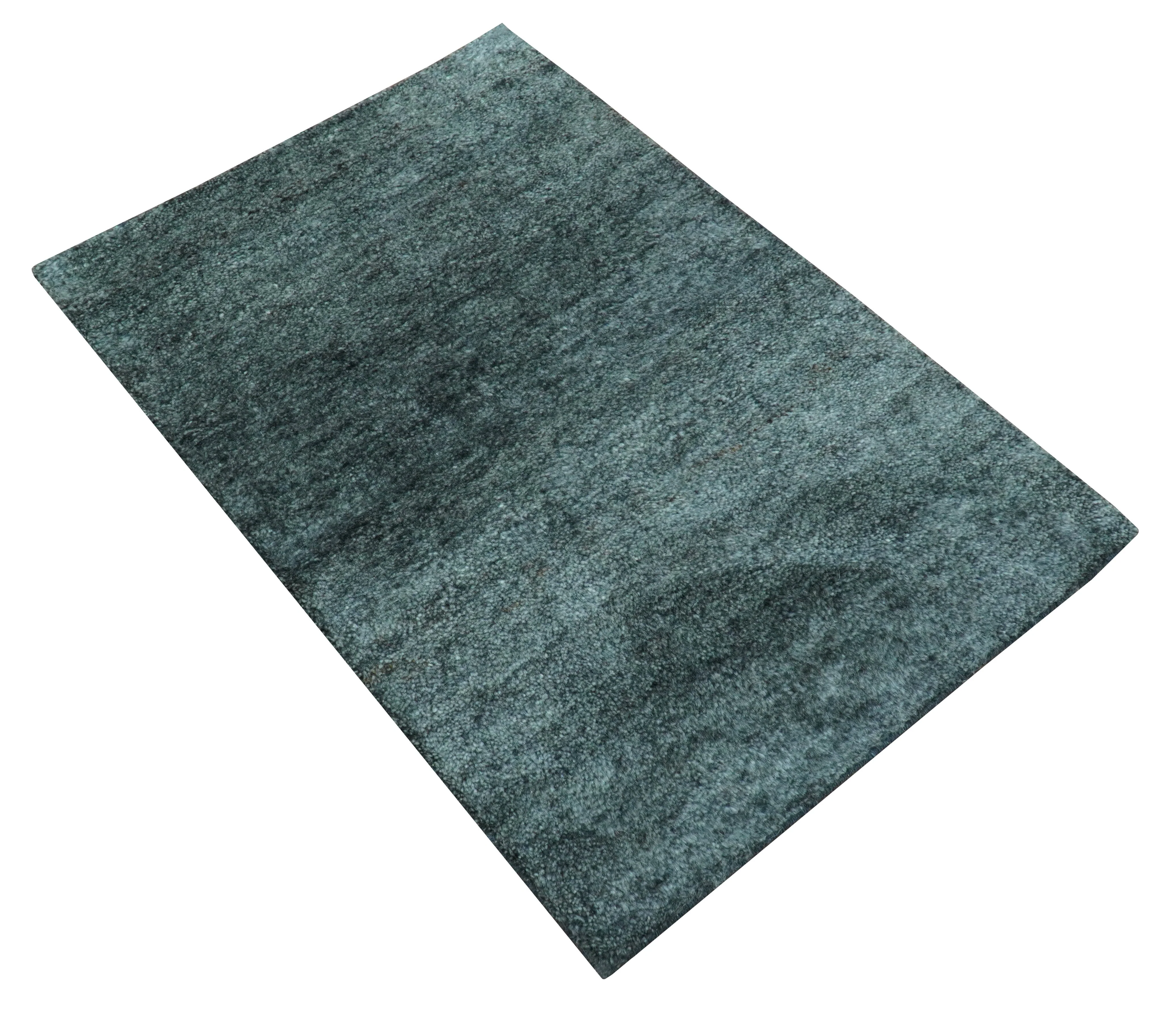 Custom Made Contemporary Solid Plush Steel Blue Hand Knotted Wool Rug - Image 6