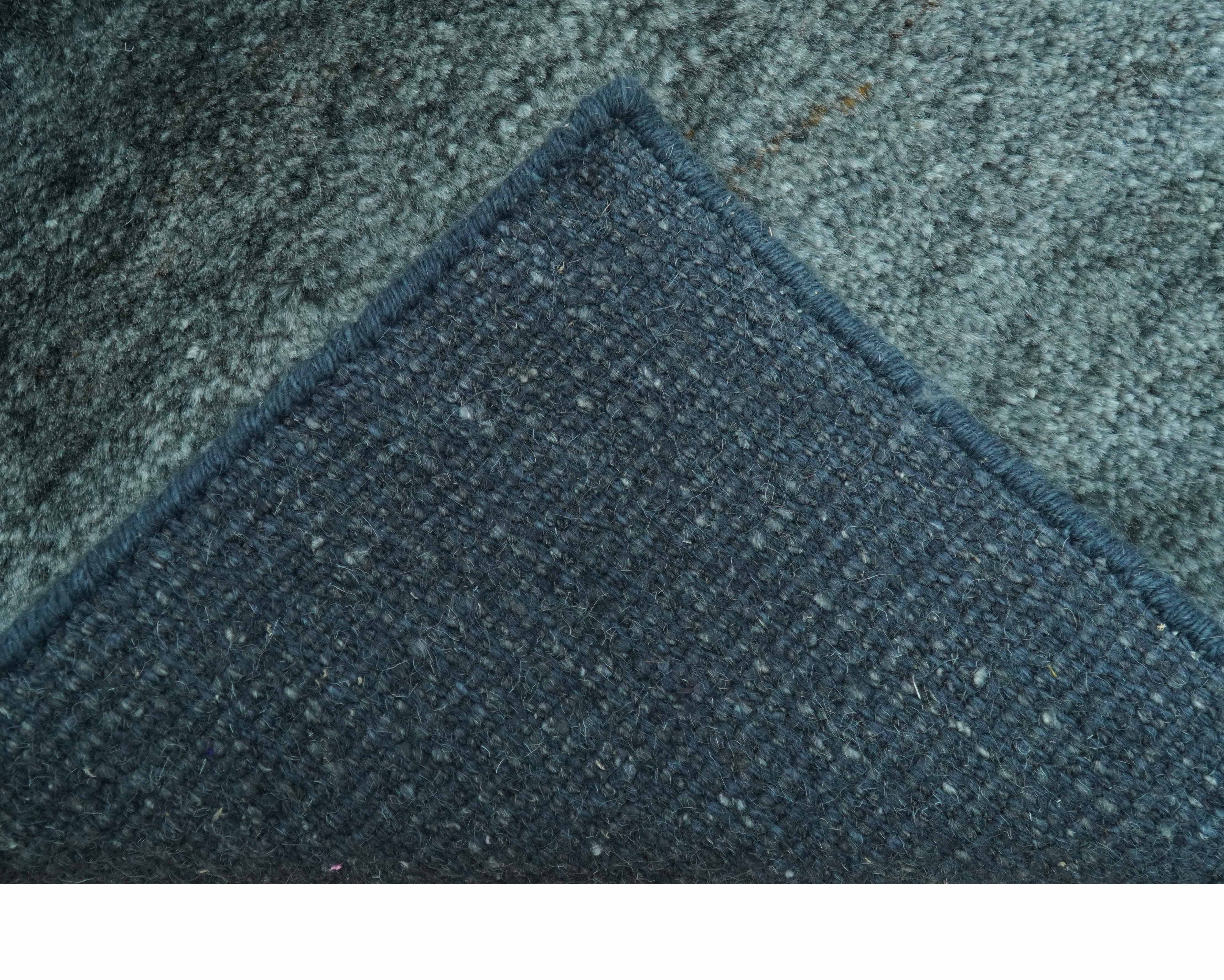 Custom Made Contemporary Solid Plush Steel Blue Hand Knotted Wool Rug - Image 7