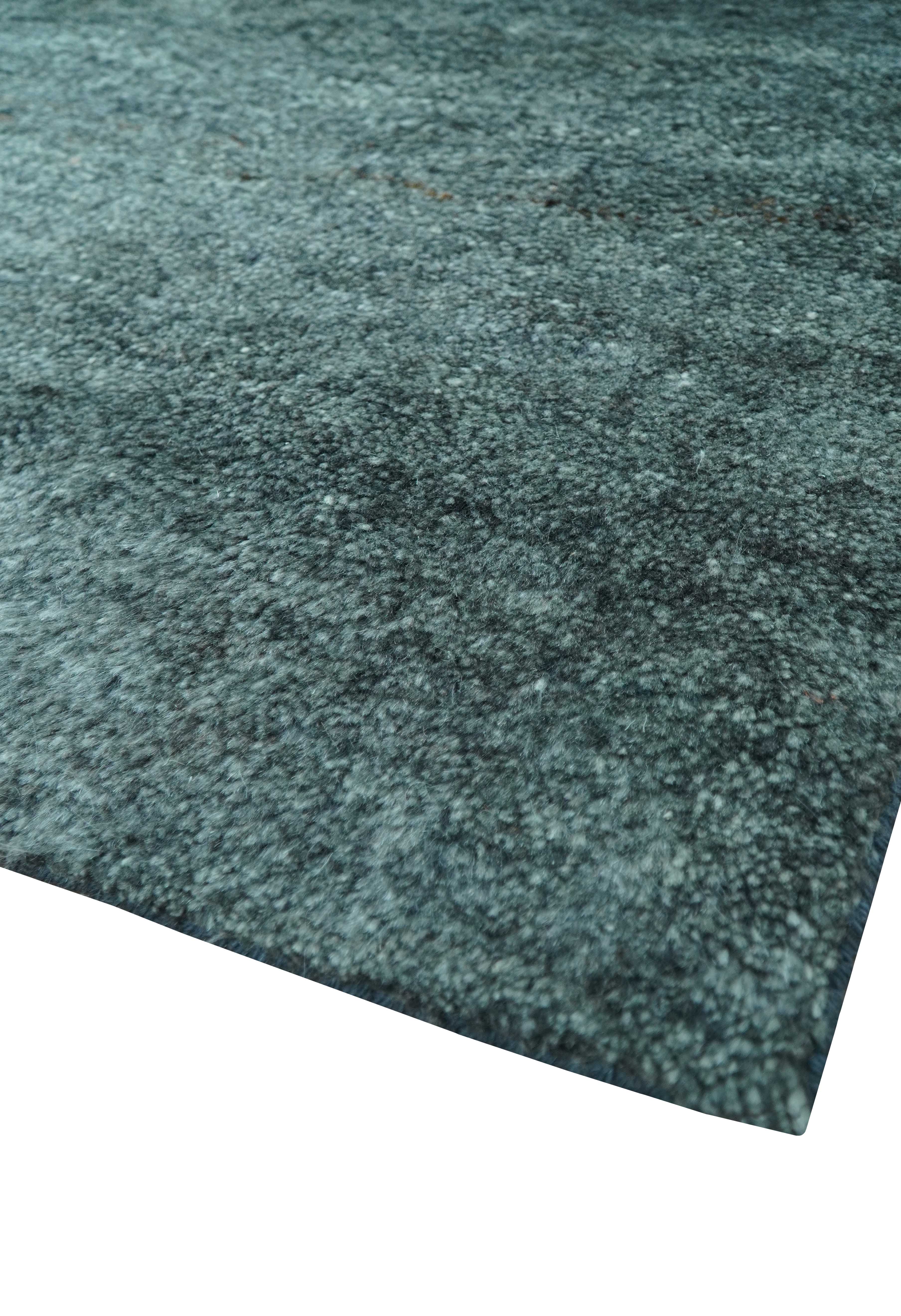 Custom Made Contemporary Solid Plush Steel Blue Hand Knotted Wool Rug - Image 8
