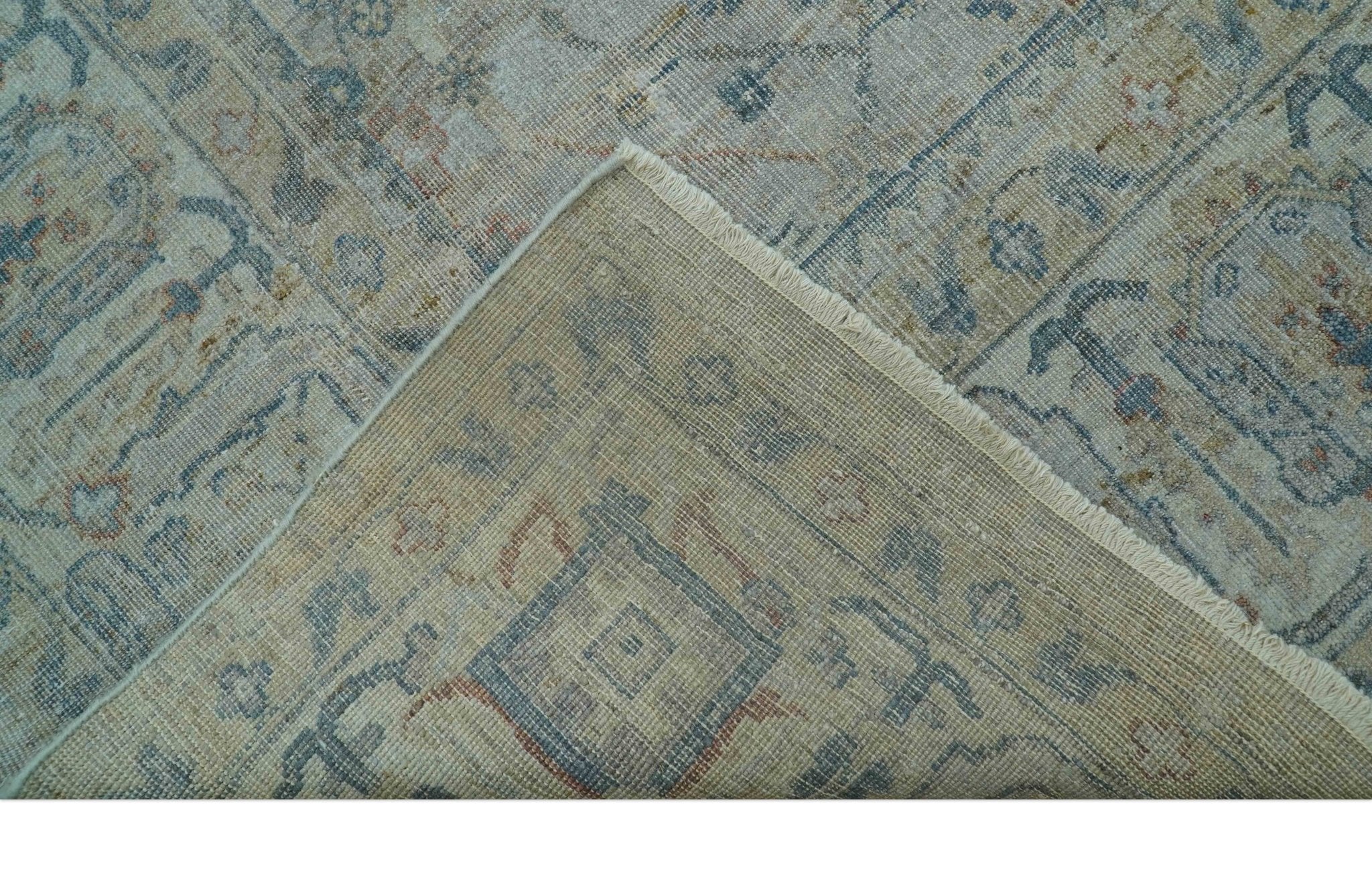 Custom Made Distressed Silver Blue Traditional Hand knotted Wool Area Rug - Image 4