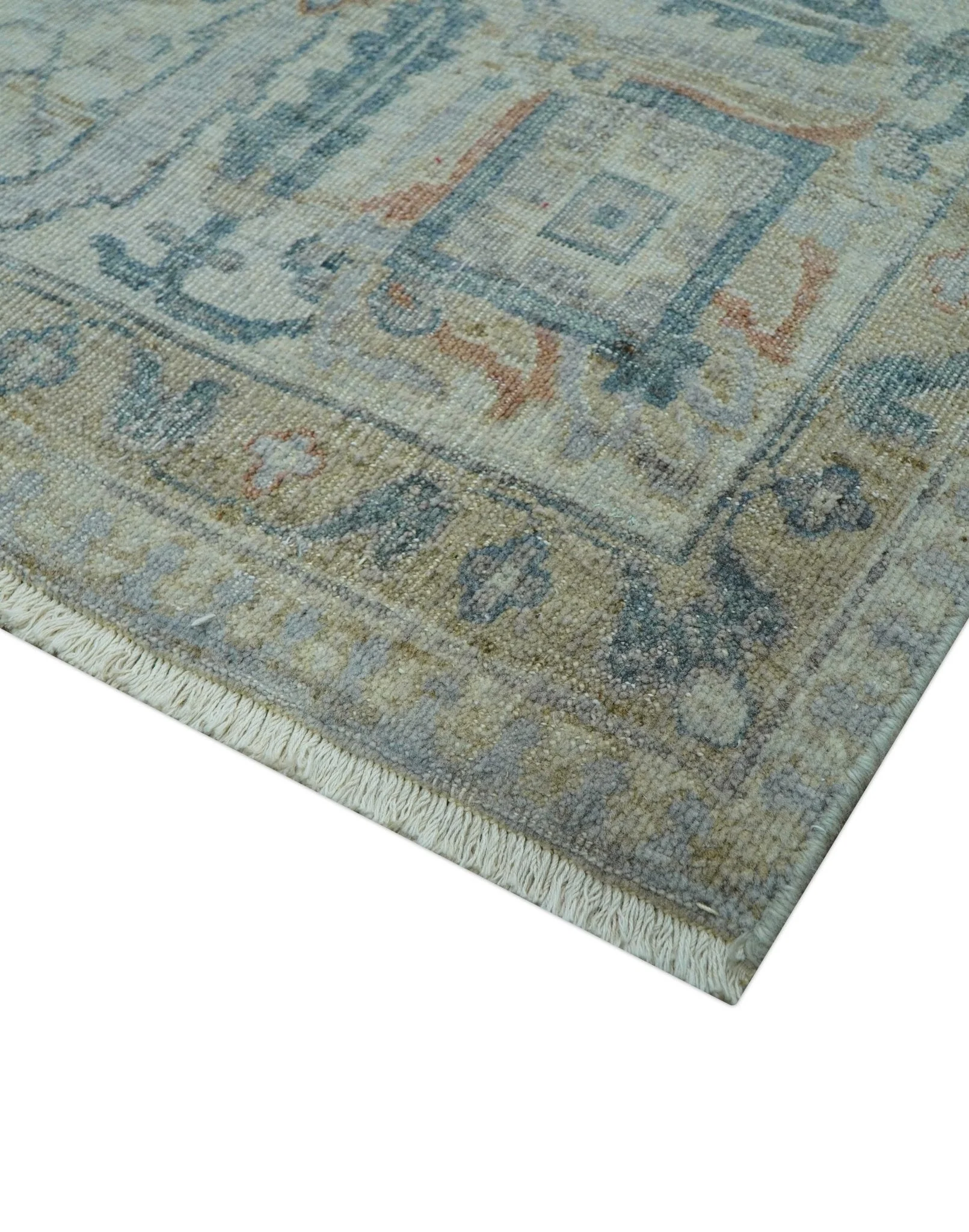 Custom Made Distressed Silver Blue Traditional Hand knotted Wool Area Rug - Image 5
