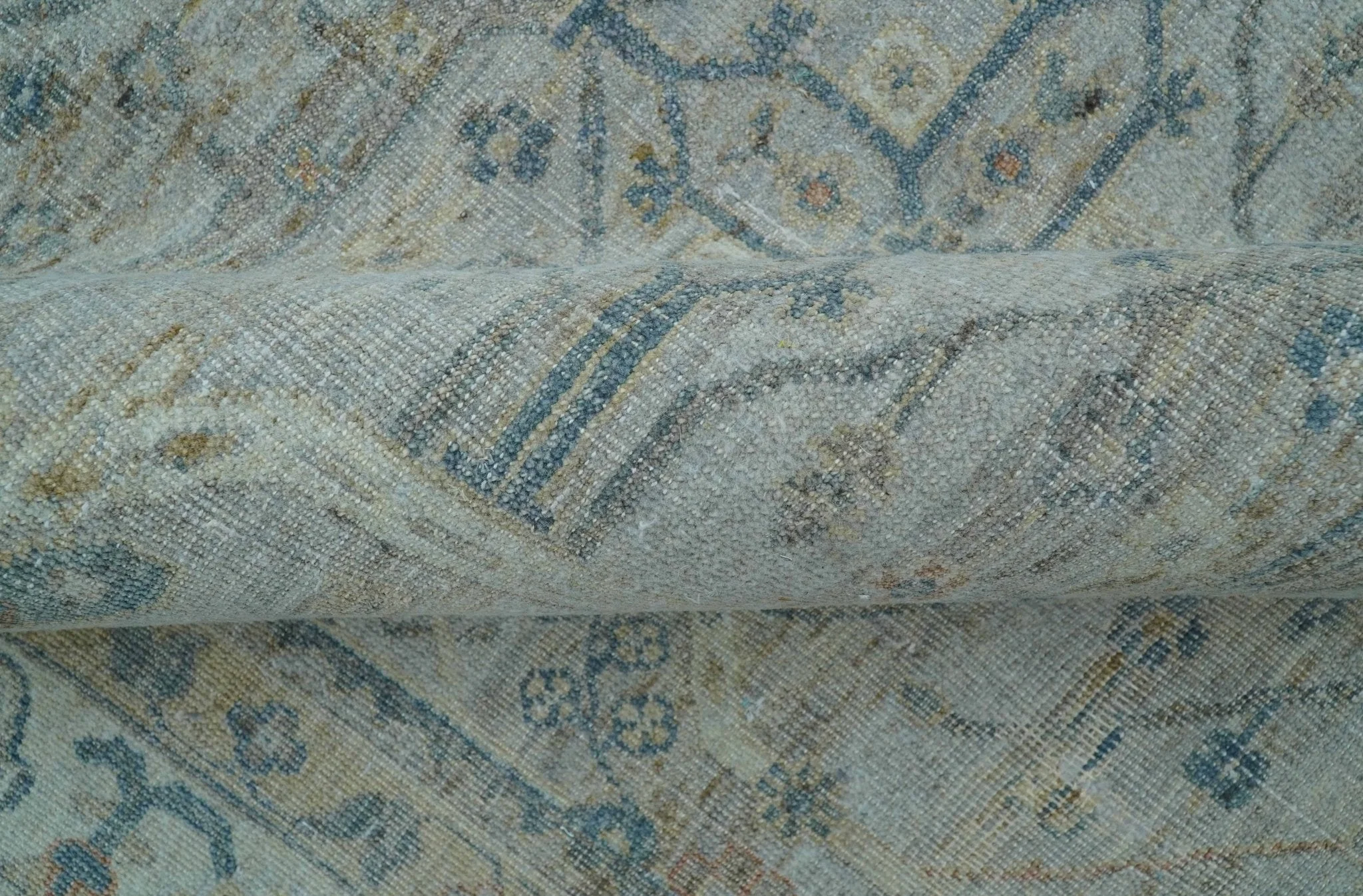 Custom Made Distressed Silver Blue Traditional Hand knotted Wool Area Rug - Image 8