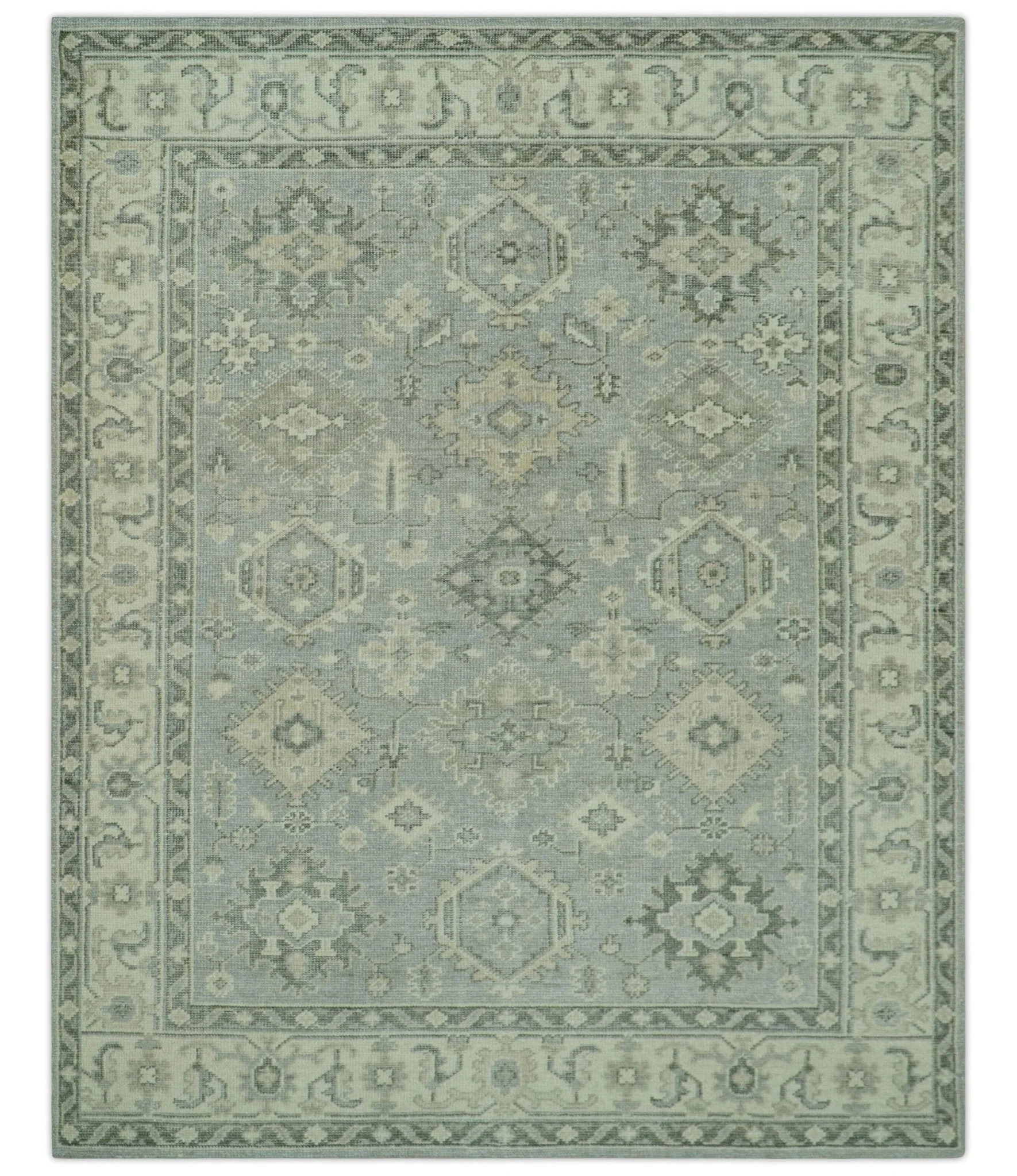 Custom Made Gray And Ivory Traditional Turkish Design Hand knotted Wool Area Rug