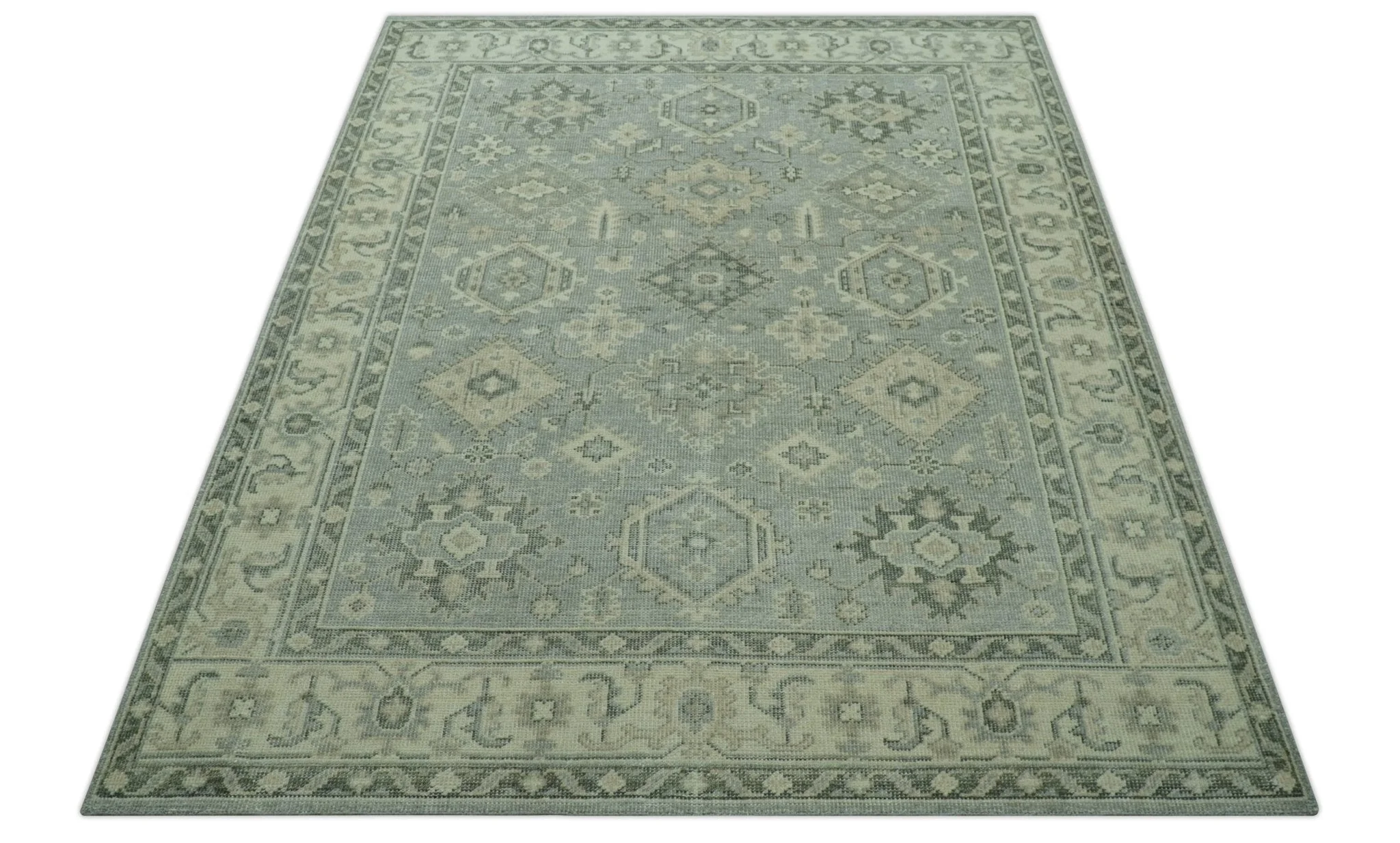 Custom Made Gray And Ivory Traditional Turkish Design Hand knotted Wool Area Rug - Image 10