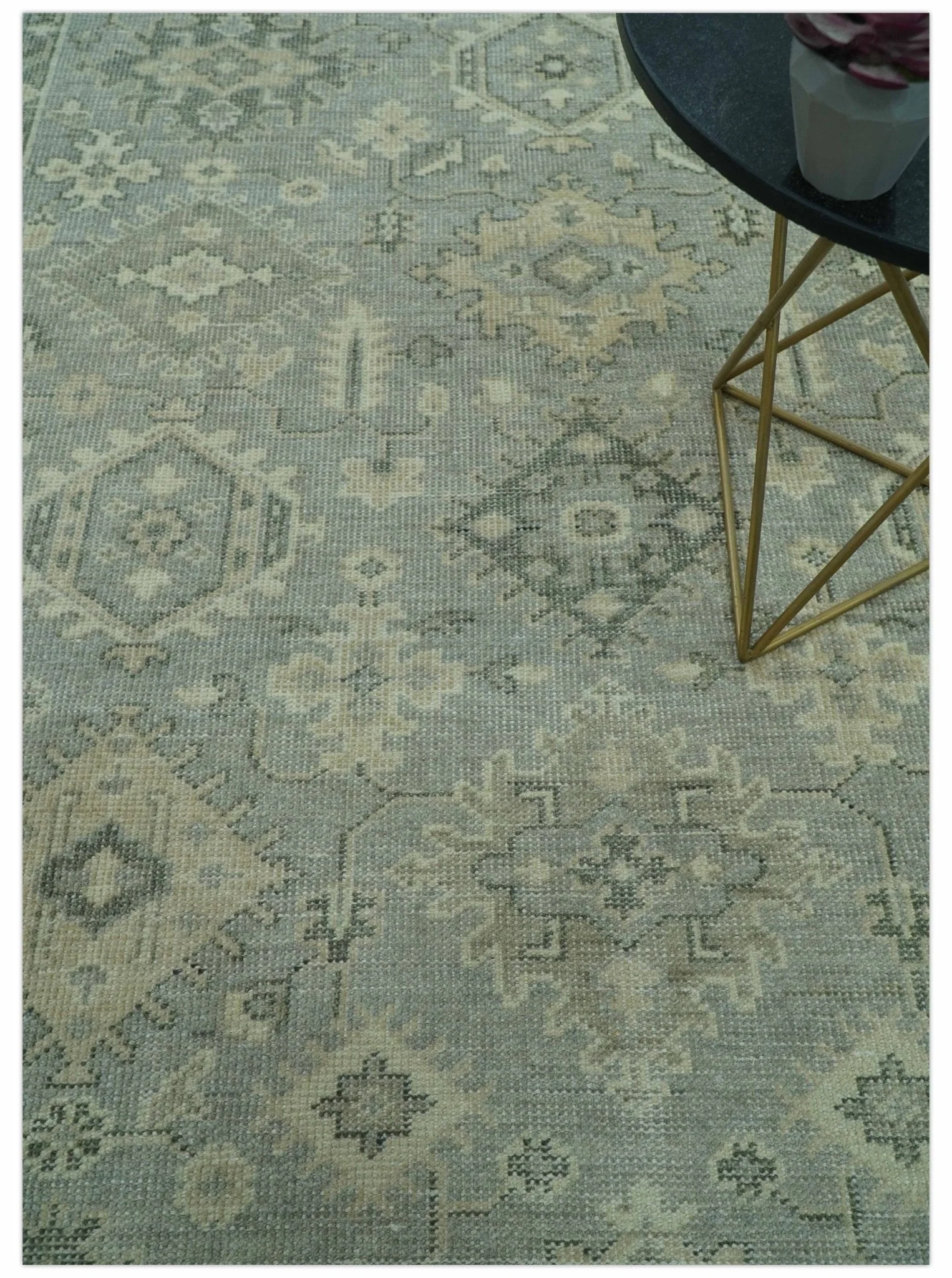 Custom Made Gray And Ivory Traditional Turkish Design Hand knotted Wool Area Rug - Image 2