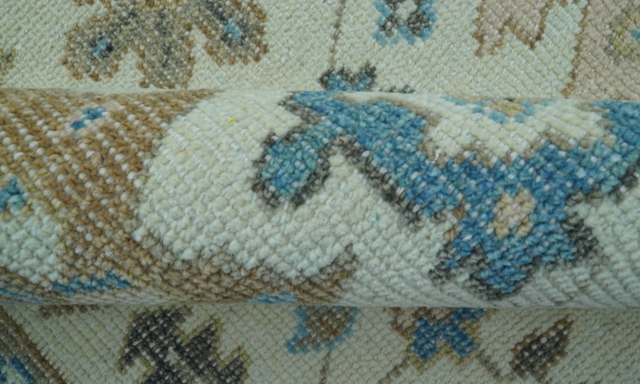 Custom Made Hand Knotted Beige and Blue Traditional Turkish Wool Area Rug - Image 8