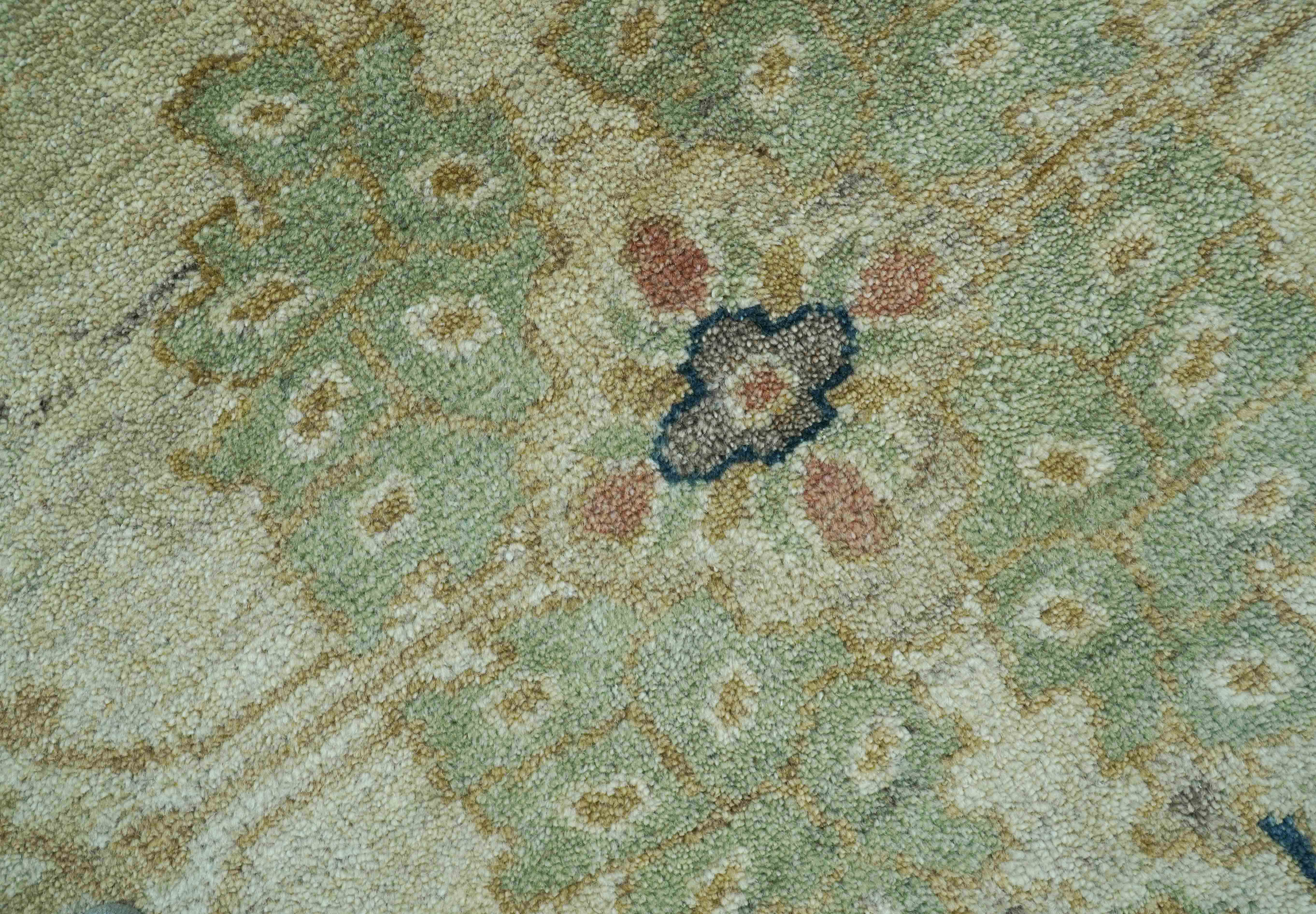 Custom Made Hand Knotted Beige and Blue Traditional Turkish Wool Rug - Image 7