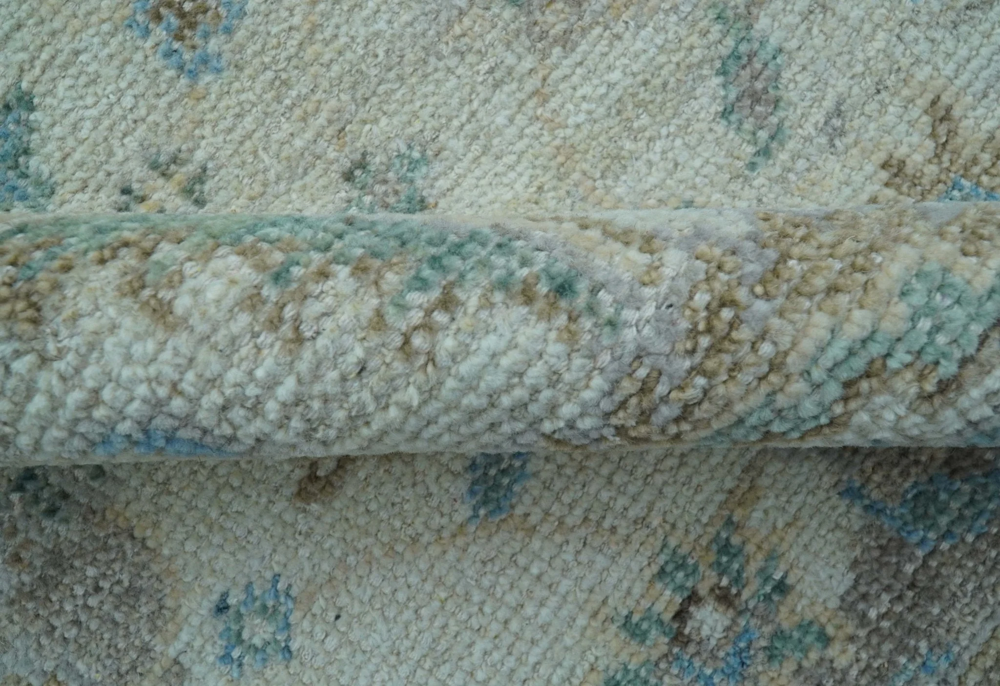 Custom Made Hand Knotted Ivory and Blue Traditional Turkish Afghan Wool Rug - Image 3