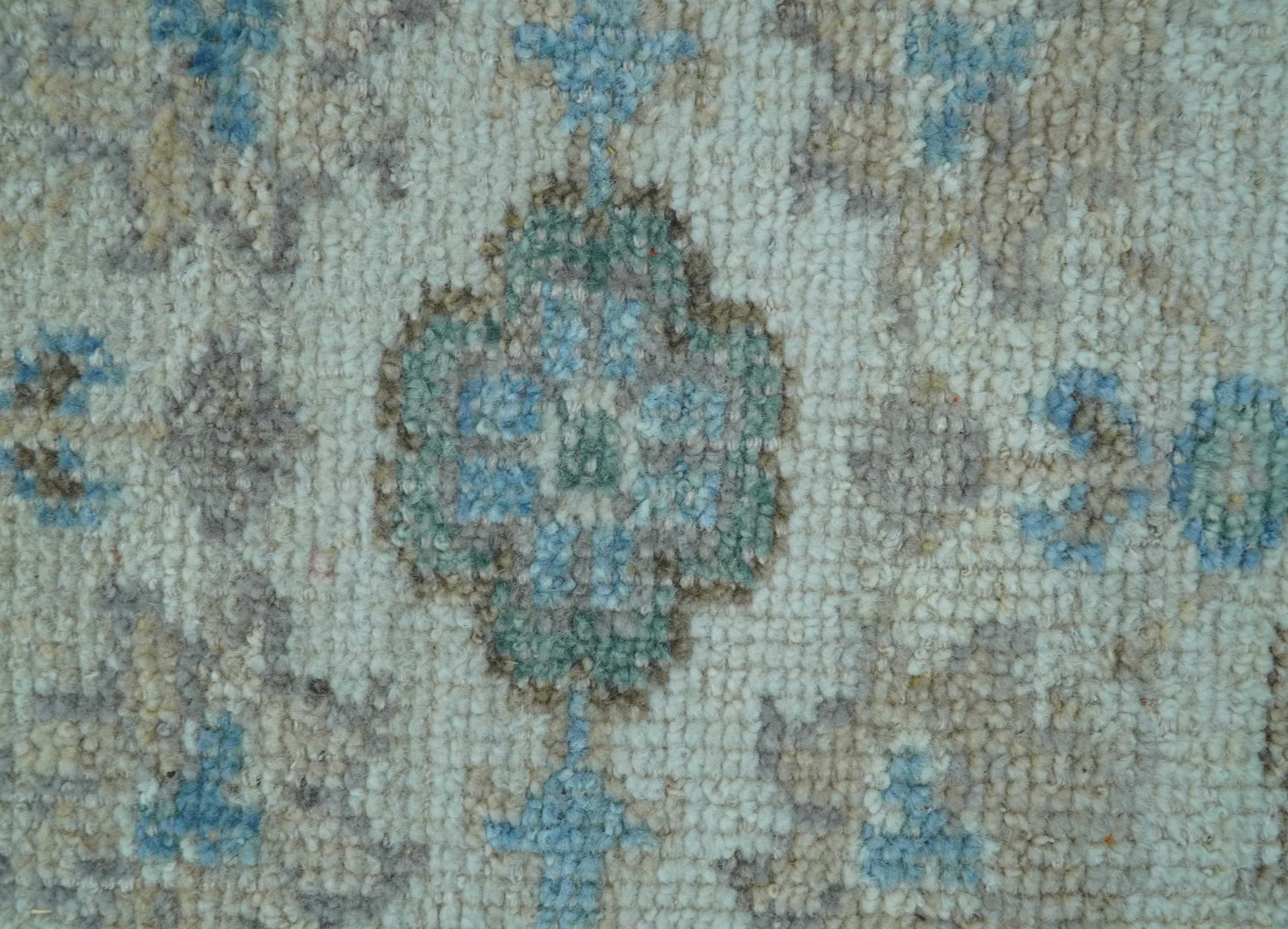 Custom Made Hand Knotted Ivory and Blue Traditional Turkish Afghan Wool Rug - Image 5