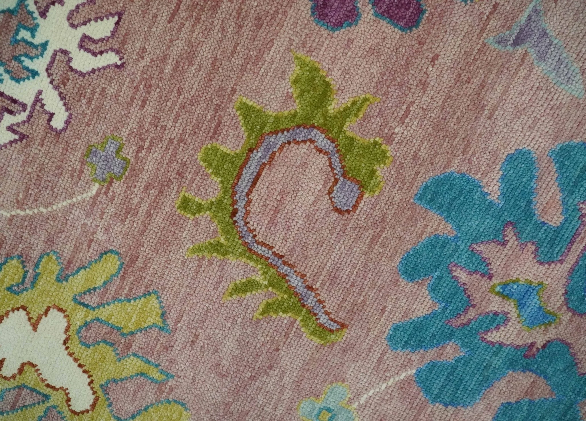 Custom Made Hand Knotted Pink and Ivory Colorful Oushak Rug - Image 5