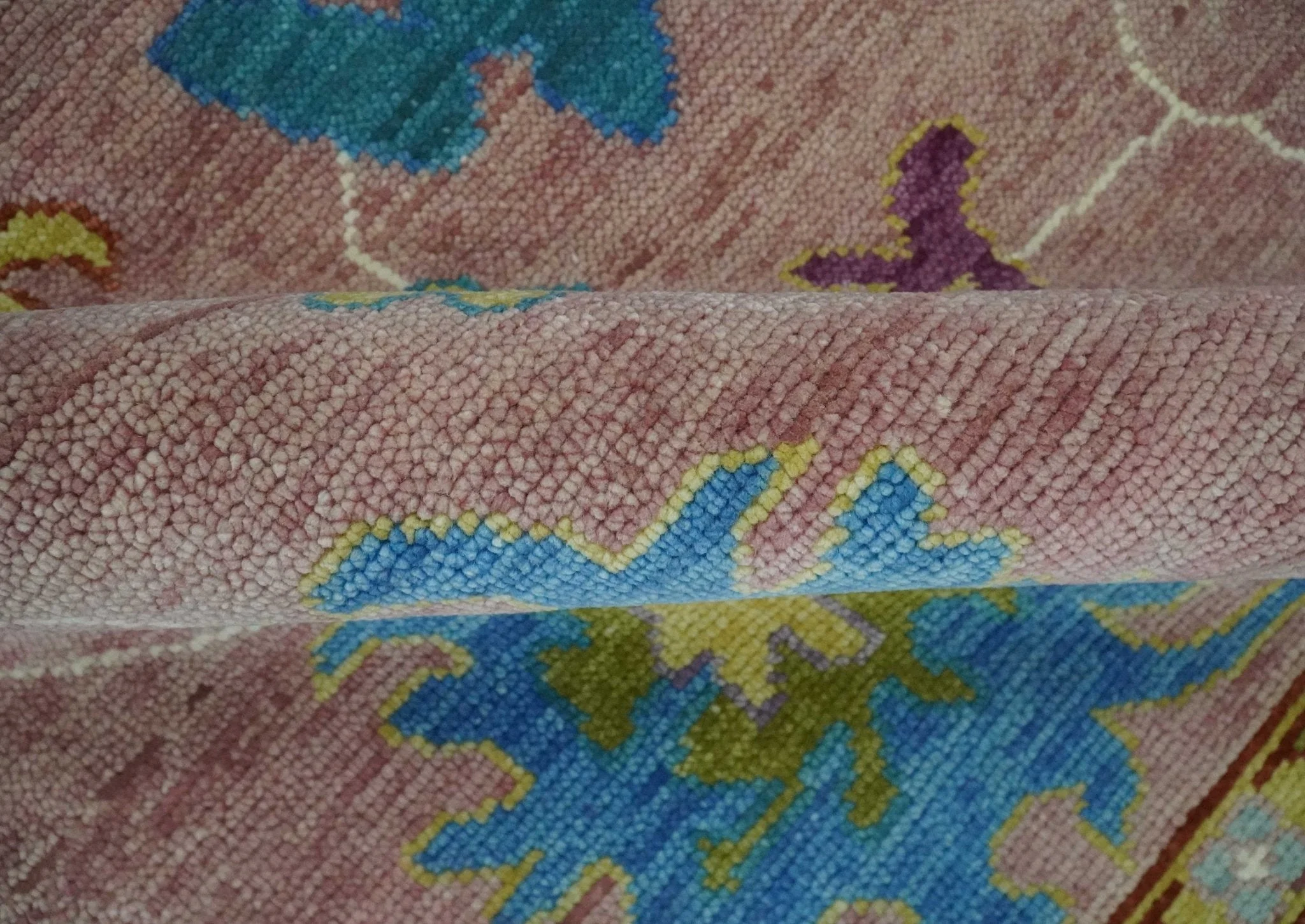 Custom Made Hand Knotted Pink and Ivory Colorful Oushak Rug - Image 6