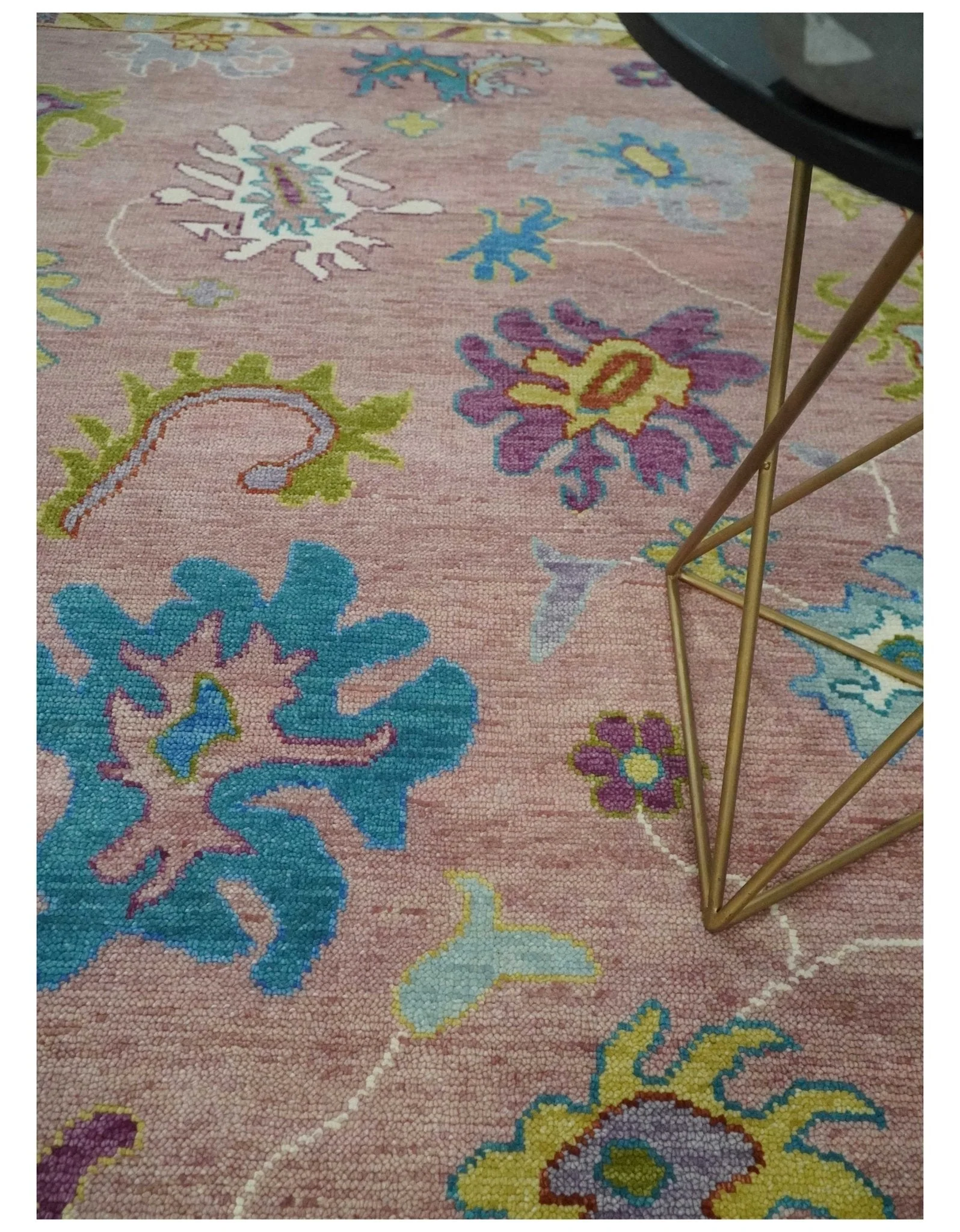 Custom Made Hand Knotted Pink and Ivory Colorful Oushak Rug - Image 8