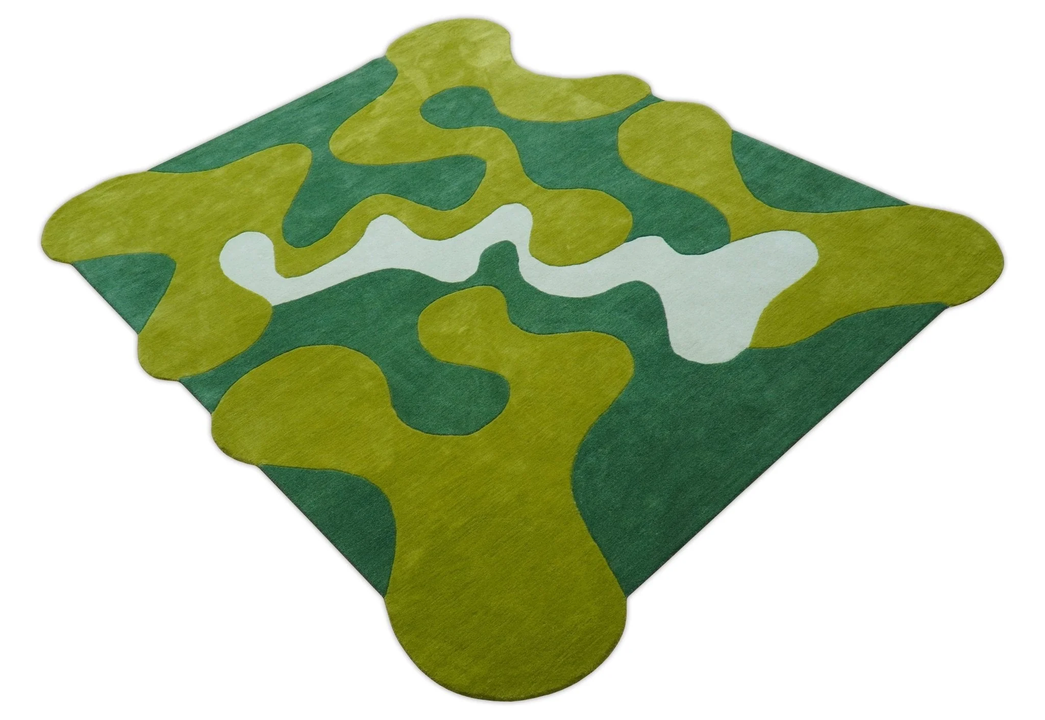 Custom Made Hand Tufted Green Modern Abstract Design Wool shape Rug - Image 10