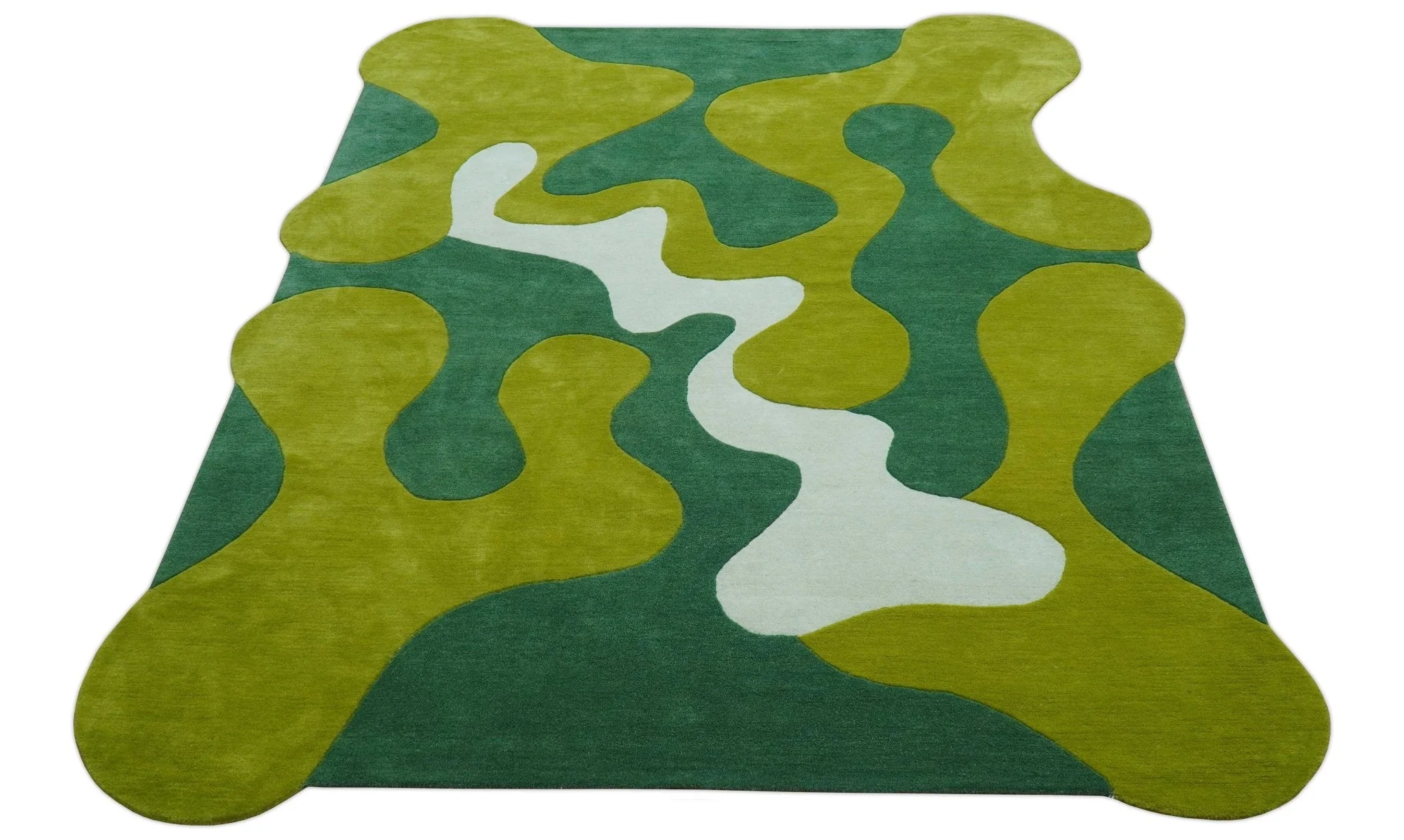 Custom Made Hand Tufted Green Modern Abstract Design Wool shape Rug - Image 11