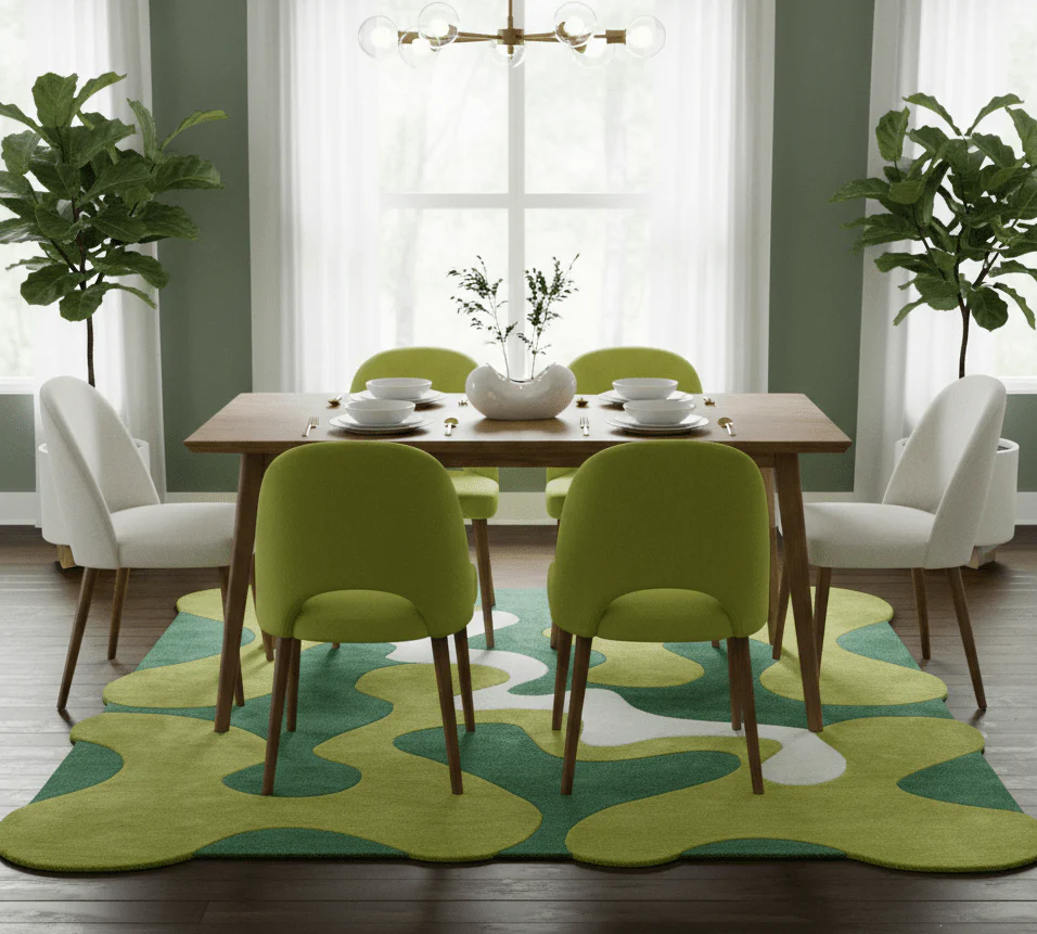 Custom Made Hand Tufted Green Modern Abstract Design Wool shape Rug - Image 2