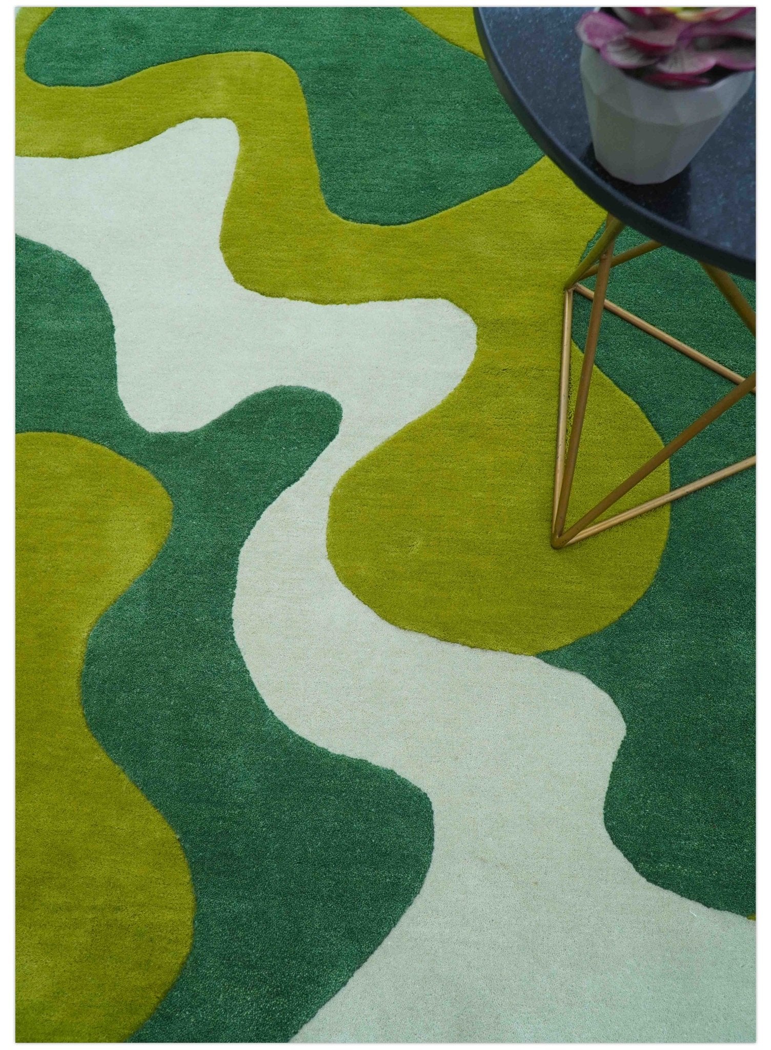 Custom Made Hand Tufted Green Modern Abstract Design Wool shape Rug - Image 4
