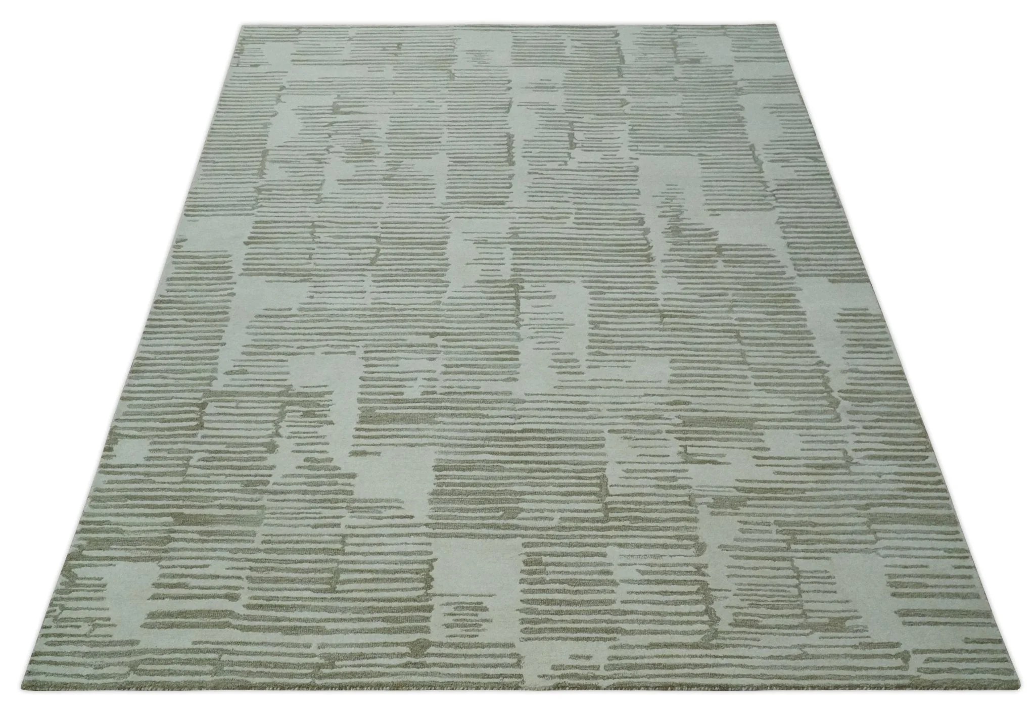 Custom Made Ivory and Olive Modern Stripes Design Hand Tufted wool Area Rug, Kids, Living Room and Bedroom Rug - Image 10