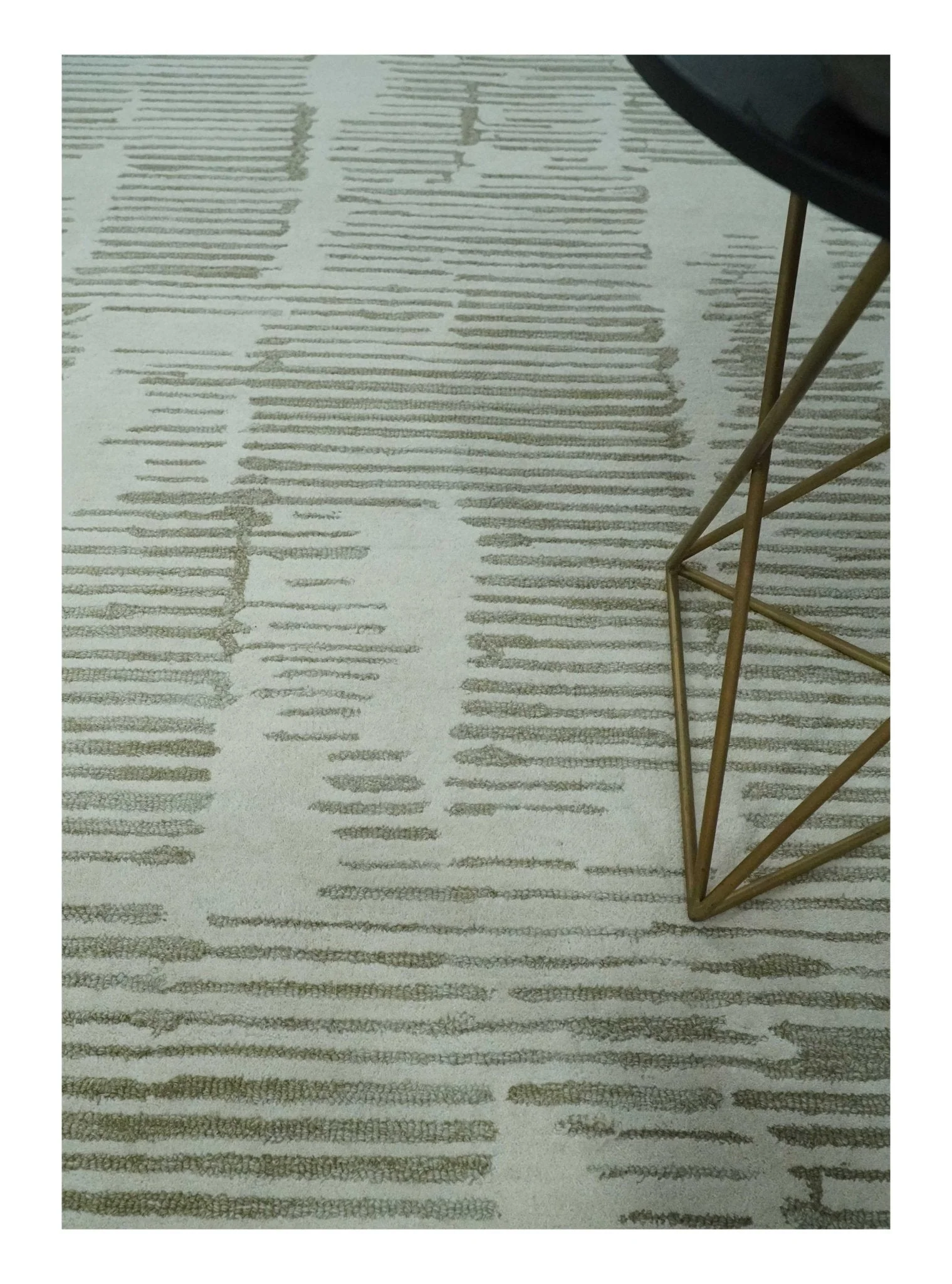 Custom Made Ivory and Olive Modern Stripes Design Hand Tufted wool Area Rug, Kids, Living Room and Bedroom Rug - Image 2