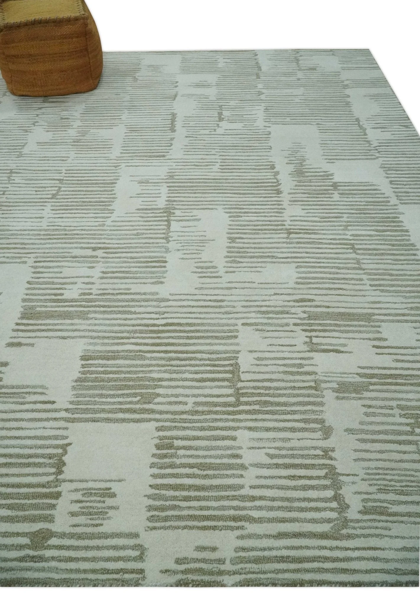 Custom Made Ivory and Olive Modern Stripes Design Hand Tufted wool Area Rug, Kids, Living Room and Bedroom Rug - Image 3