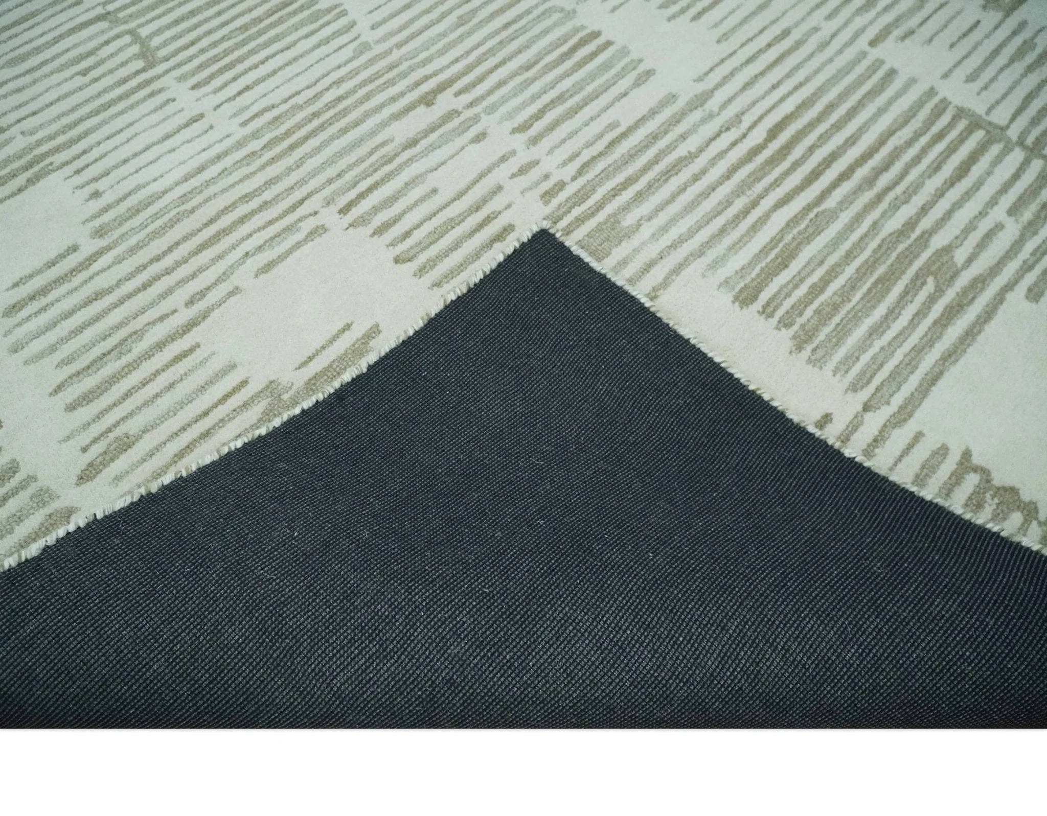 Custom Made Ivory and Olive Modern Stripes Design Hand Tufted wool Area Rug, Kids, Living Room and Bedroom Rug - Image 6