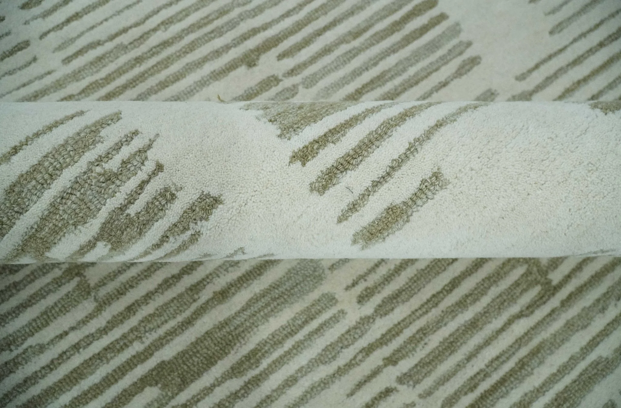 Custom Made Ivory and Olive Modern Stripes Design Hand Tufted wool Area Rug, Kids, Living Room and Bedroom Rug - Image 7