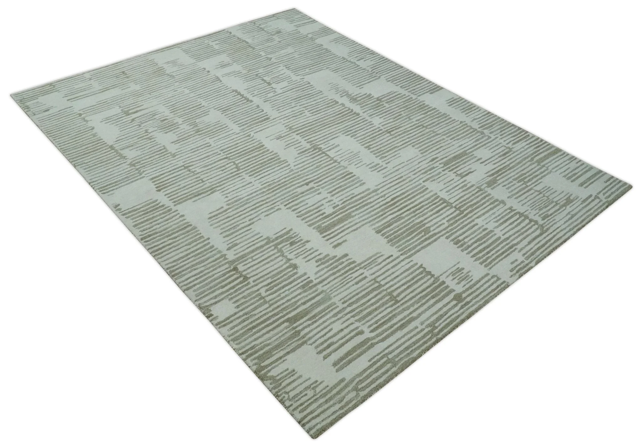 Custom Made Ivory and Olive Modern Stripes Design Hand Tufted wool Area Rug, Kids, Living Room and Bedroom Rug - Image 9