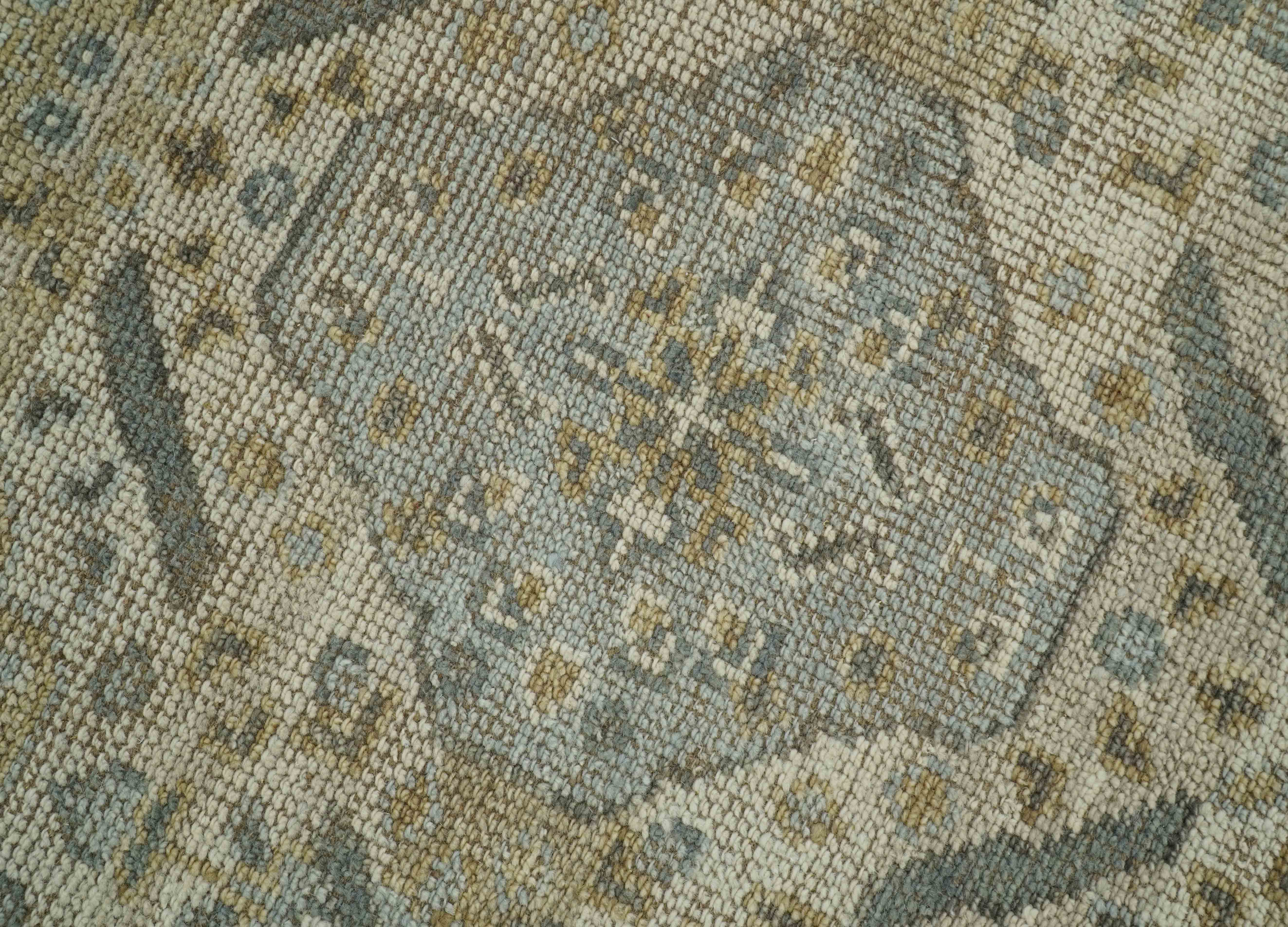Custom Made Ivory, Brown and Blue Traditional Hand Knotted Wool Area Rug - Image 8
