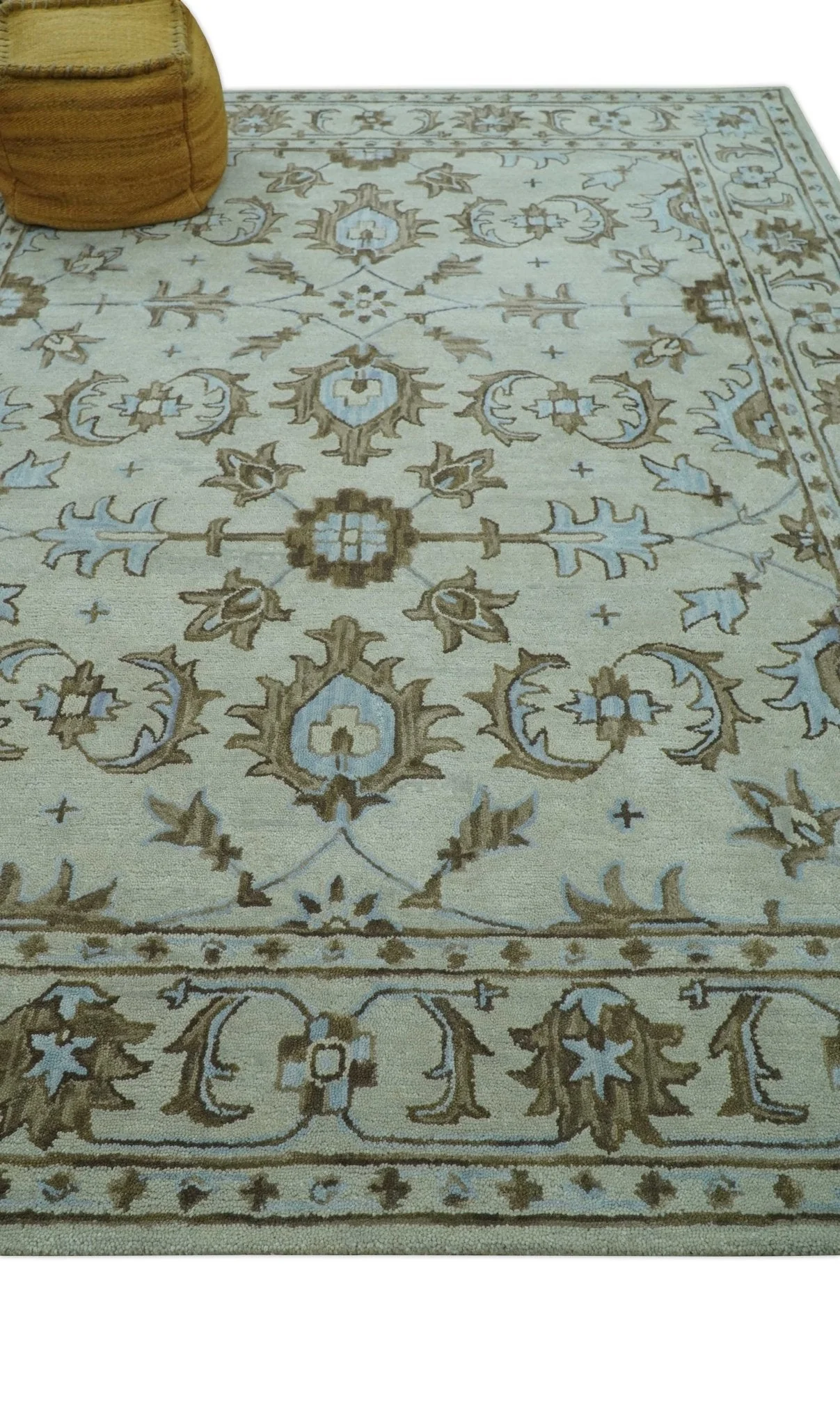 Custom Made Ivory, Taupe and Aqua Traditional Hand Tufted wool area rug - Image 3