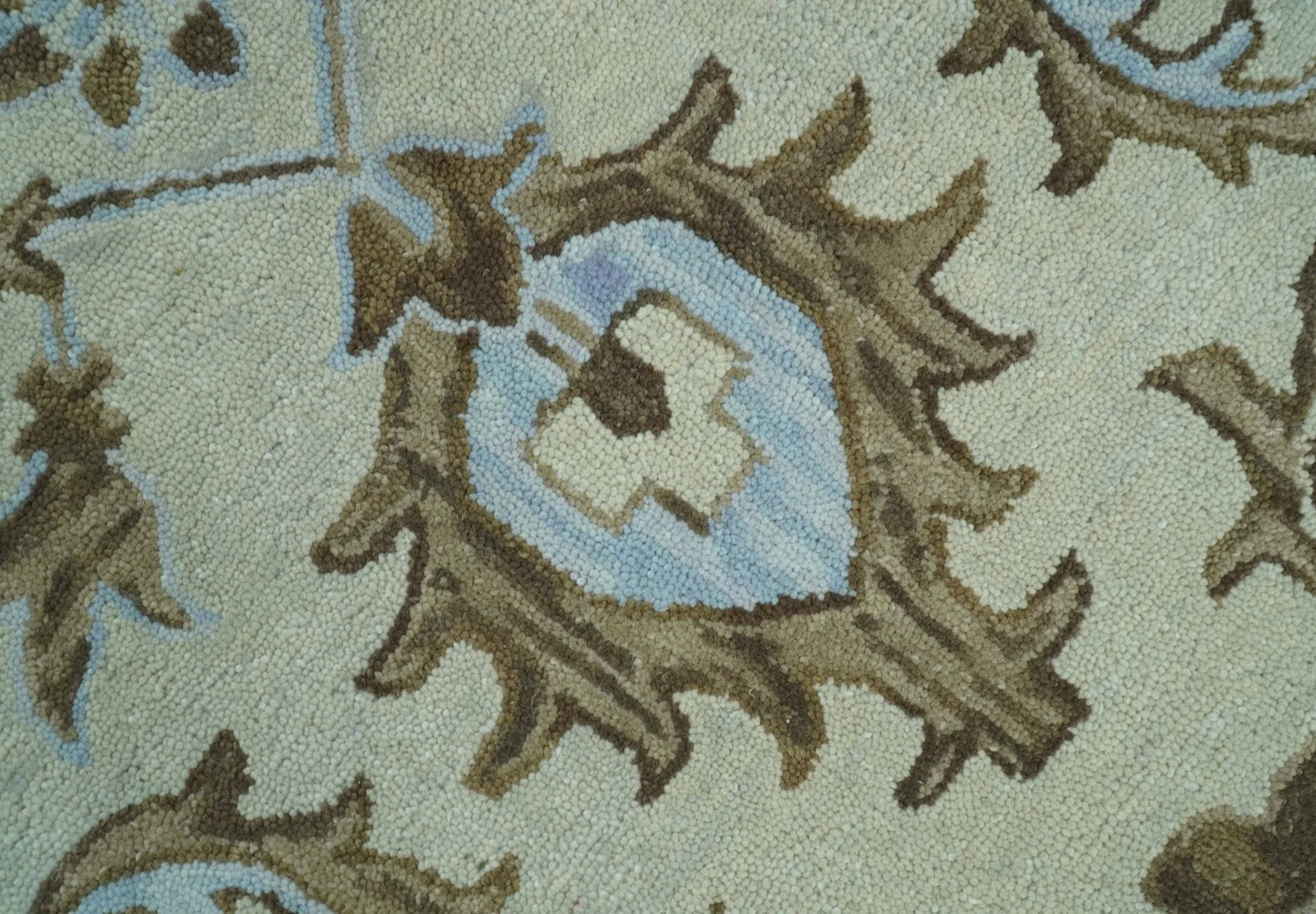 Custom Made Ivory, Taupe and Aqua Traditional Hand Tufted wool area rug - Image 4