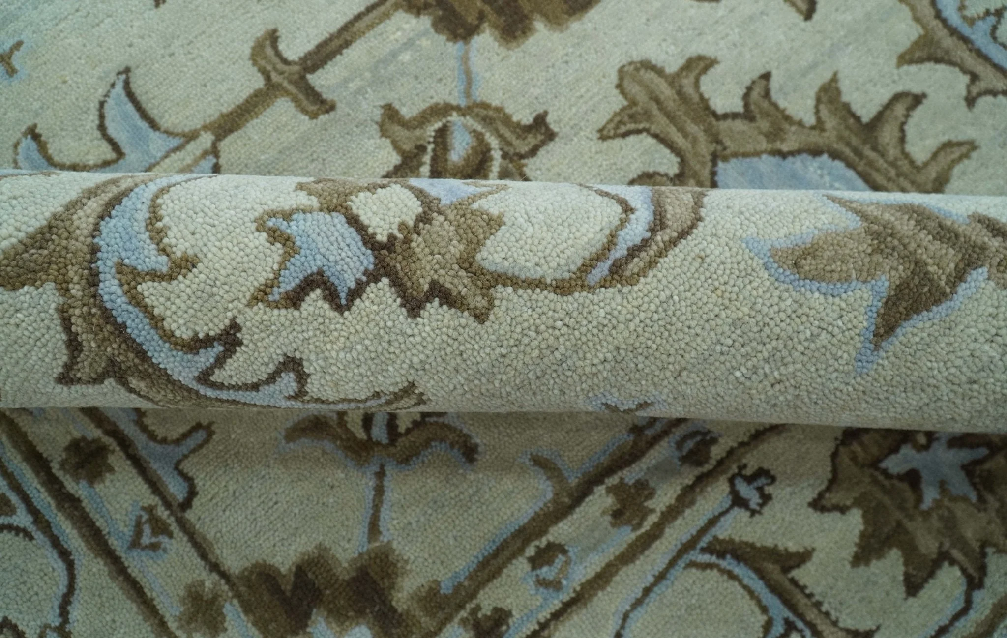 Custom Made Ivory, Taupe and Aqua Traditional Hand Tufted wool area rug - Image 6