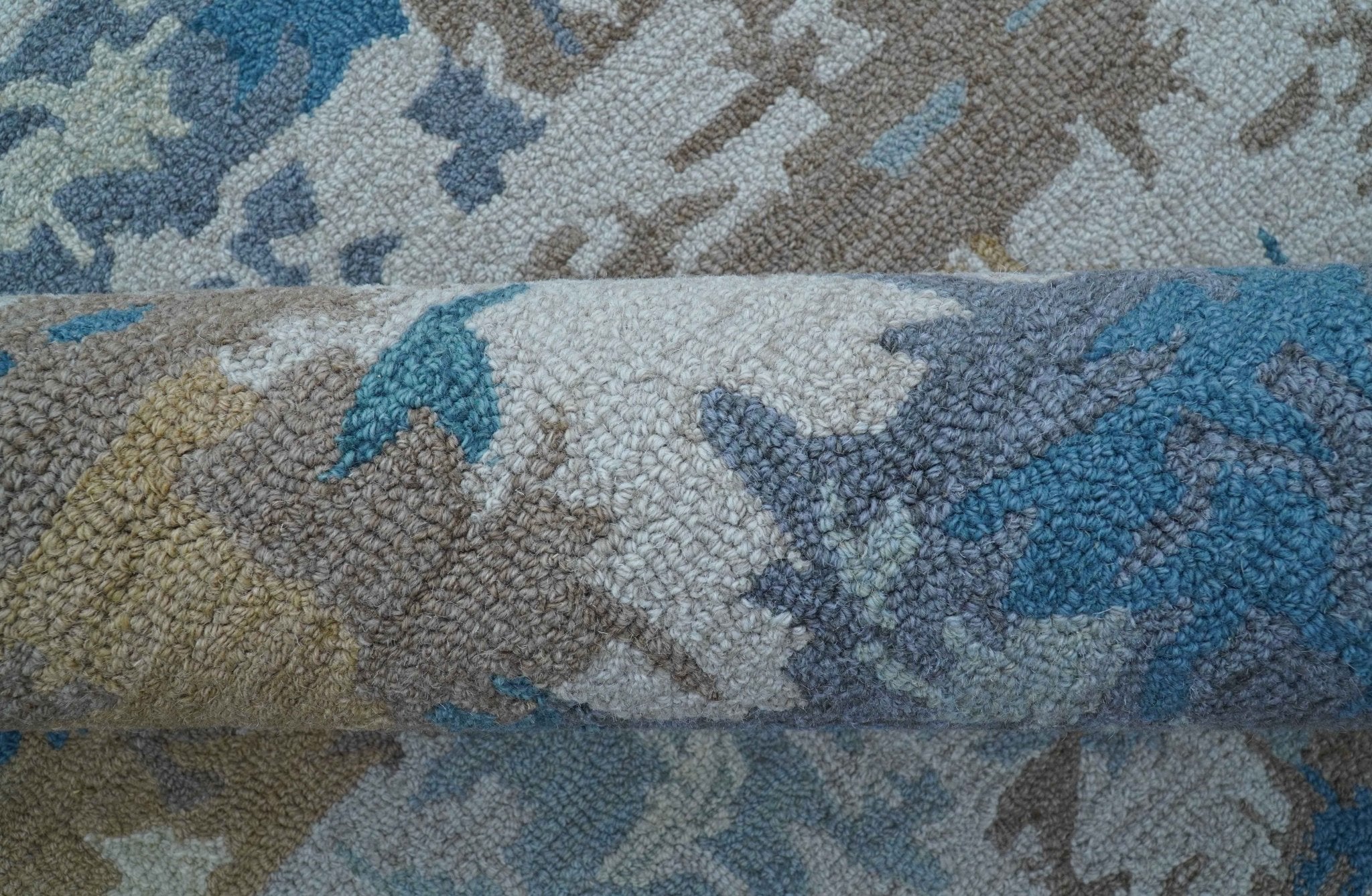 Custom Made Modern Abstract Blue And Beige Hand Tufted Wool Area Rug - Image 6